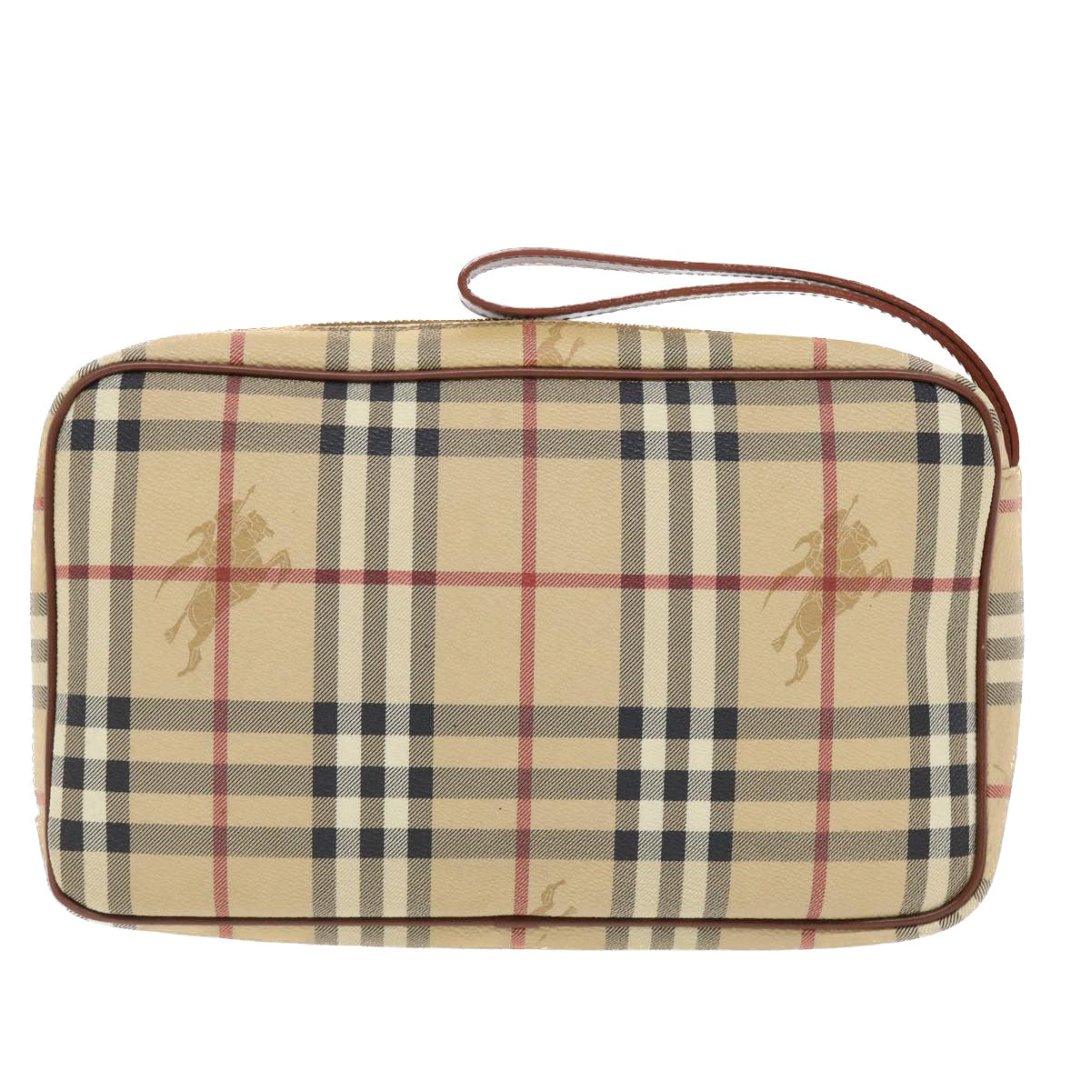 BURBERRY Nova Check Clutch Bag PVC Leather Beige Brown Auth 50436