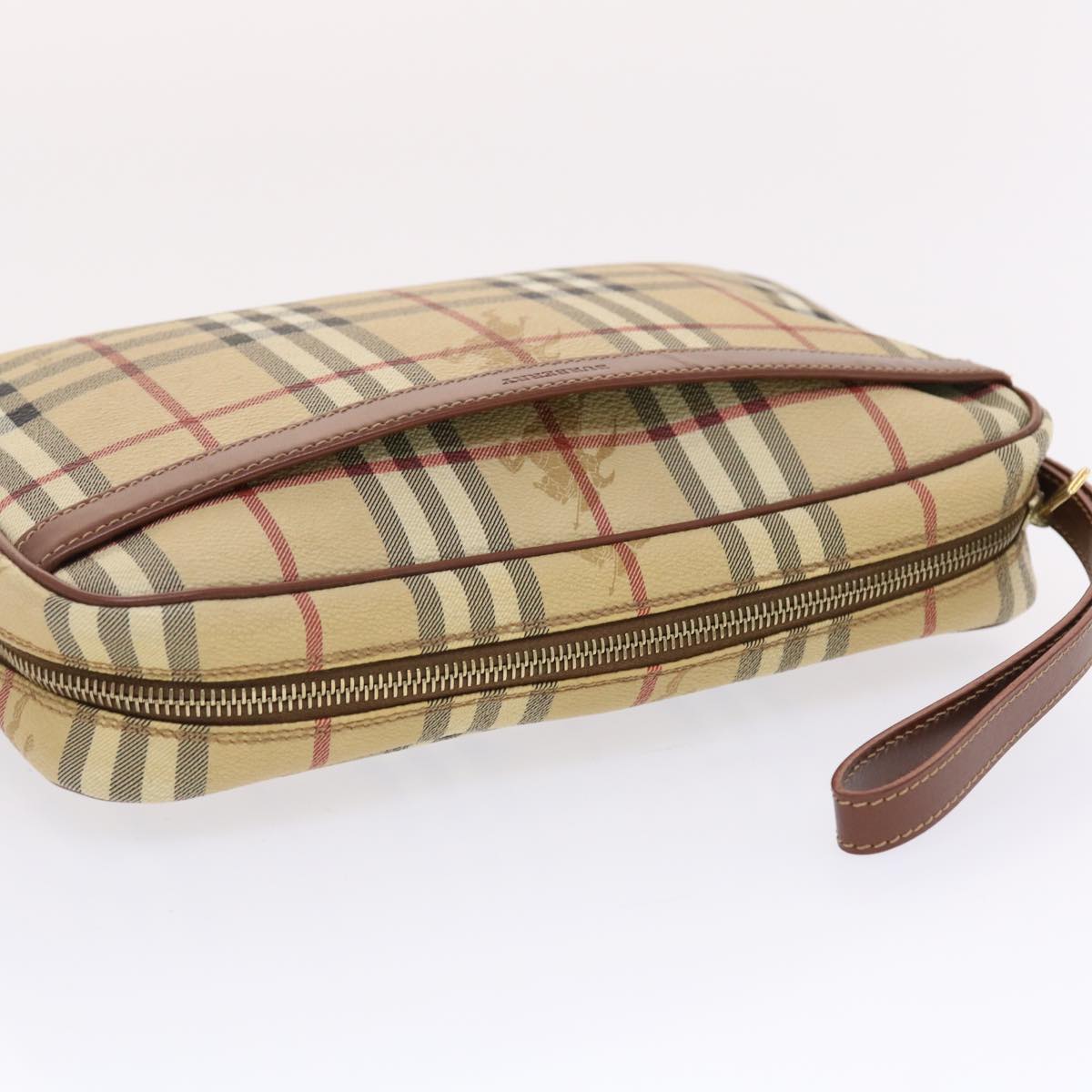 BURBERRY Nova Check Clutch Bag PVC Leather Beige Brown Auth 50436