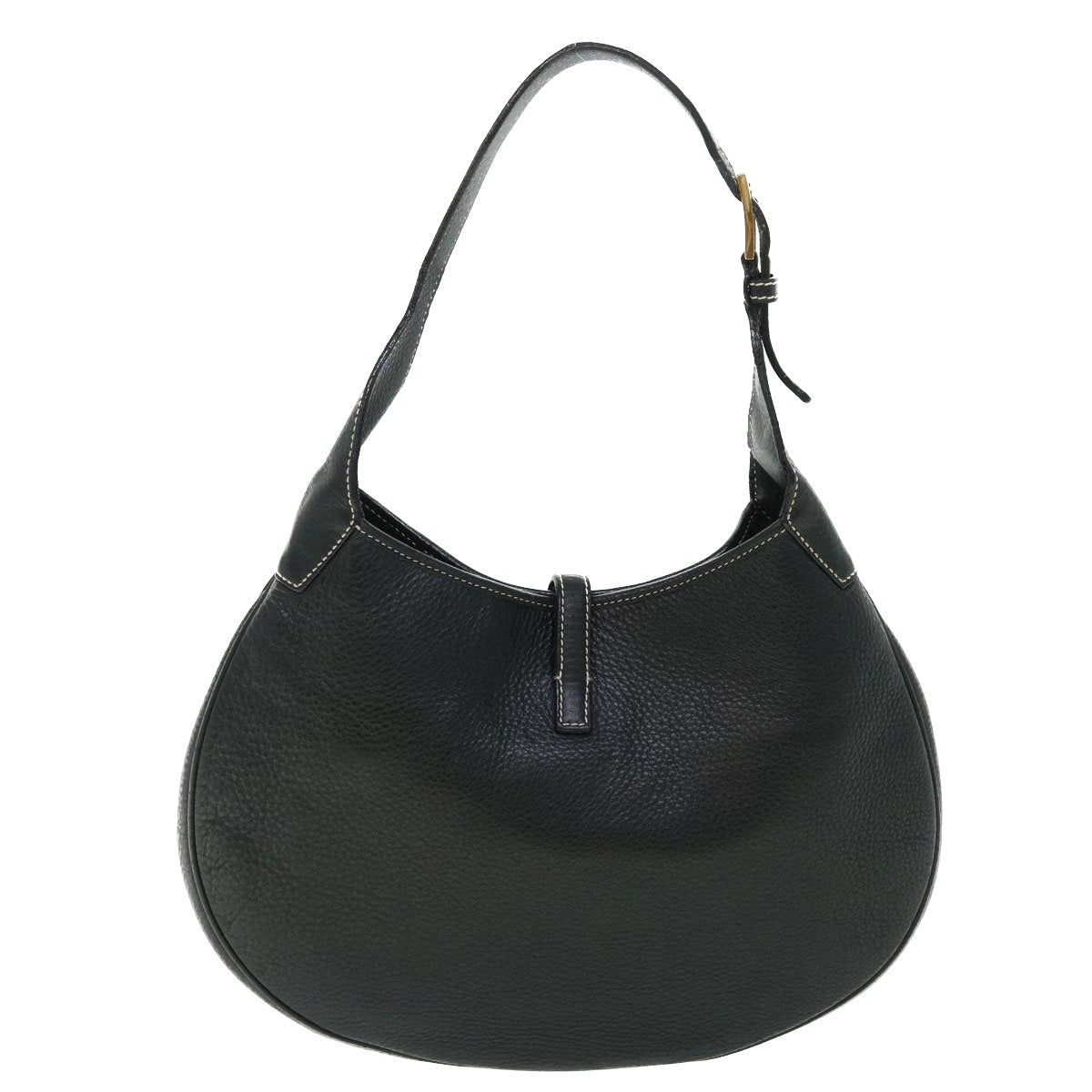 Salvatore Ferragamo Gancini Shoulder Bag Leather Black Auth 50483 - 0
