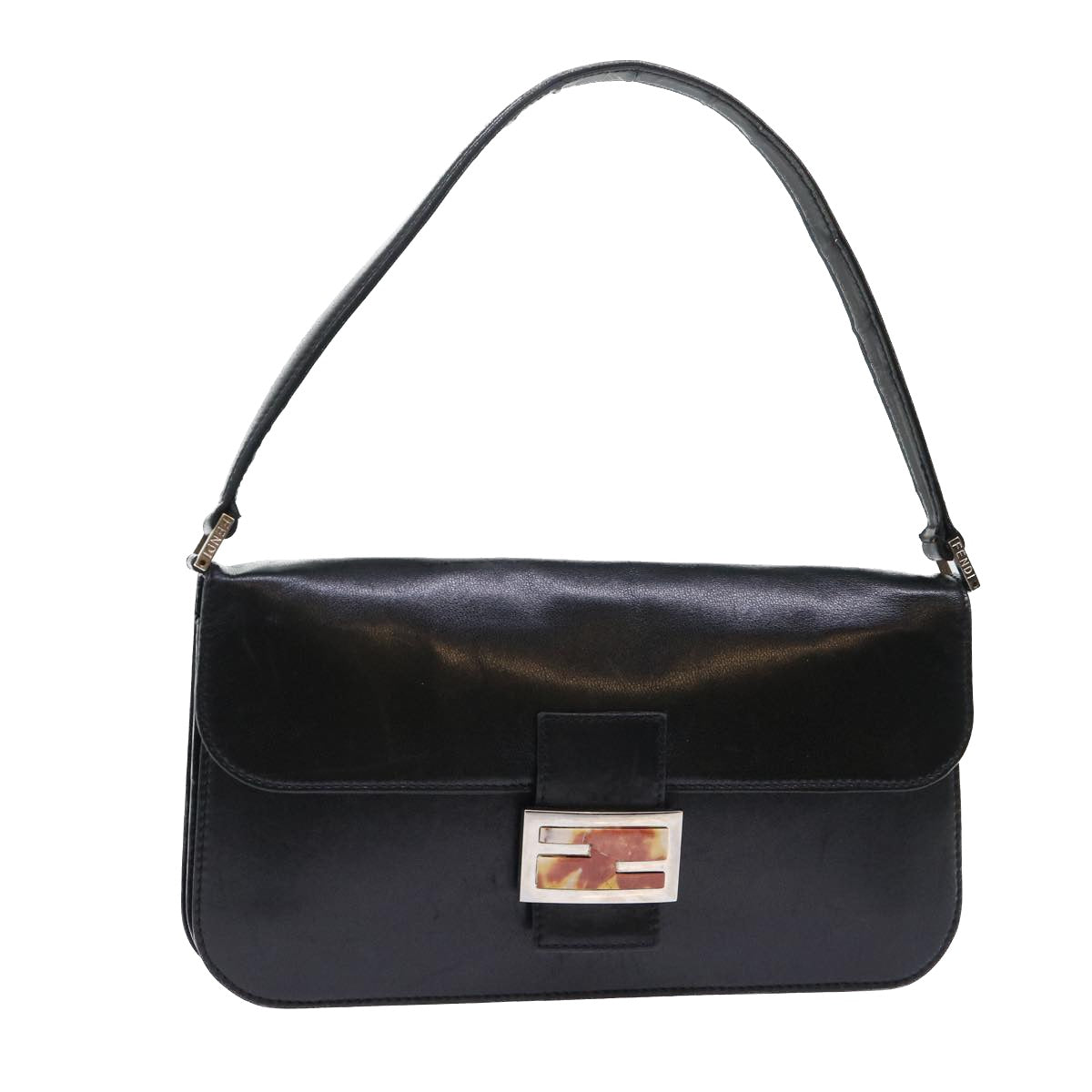 FENDI Mamma Baguette Shoulder Bag Leather Black Auth 50486