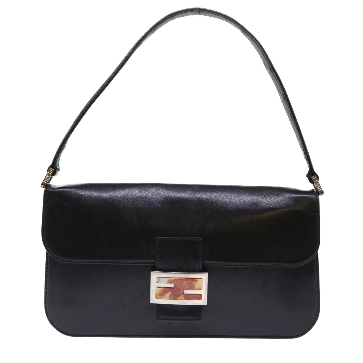 FENDI Mamma Baguette Shoulder Bag Leather Black Auth 50486