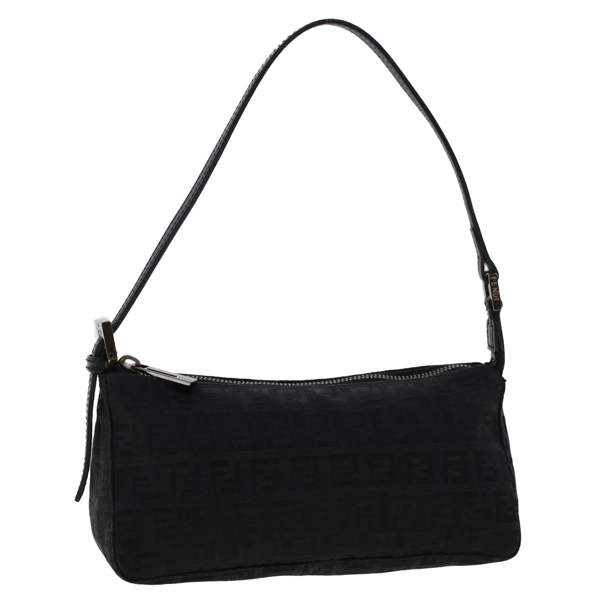 FENDI Zucchino Canvas Shoulder Bag Black Auth 50499