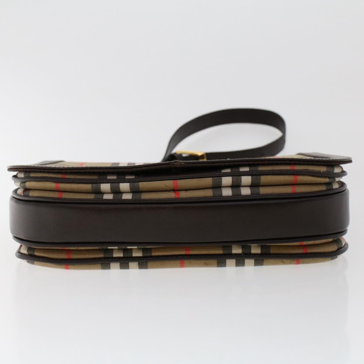 Burberrys Nova Check Shoulder Bag Canvas Leather Beige Dark Brown Red Auth 50512