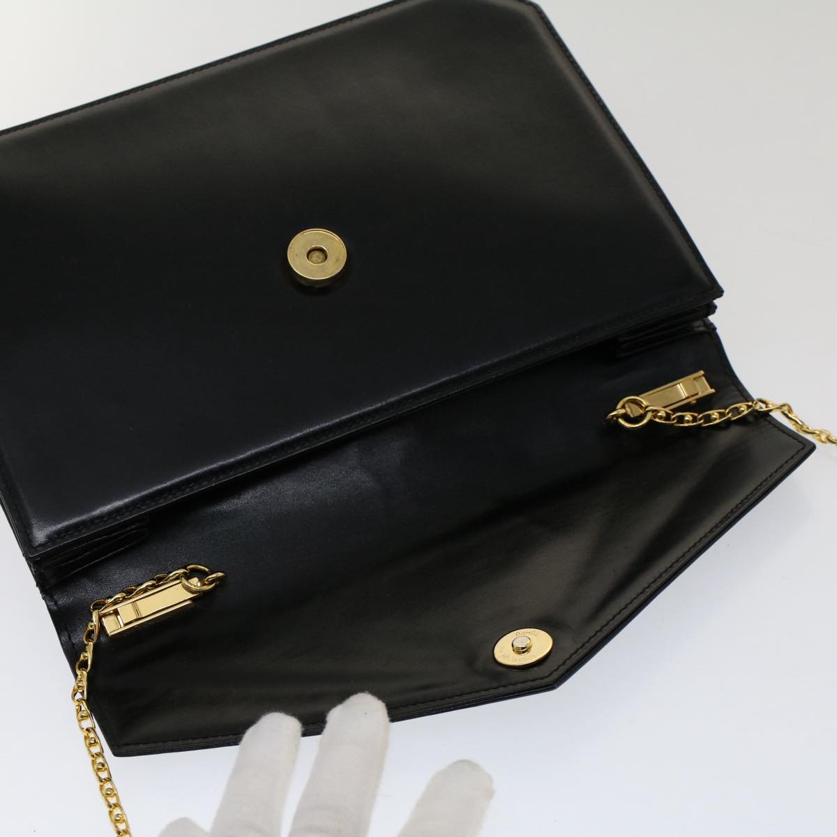 GIVENCHY Chain Shoulder Bag Leather Black Auth 50520