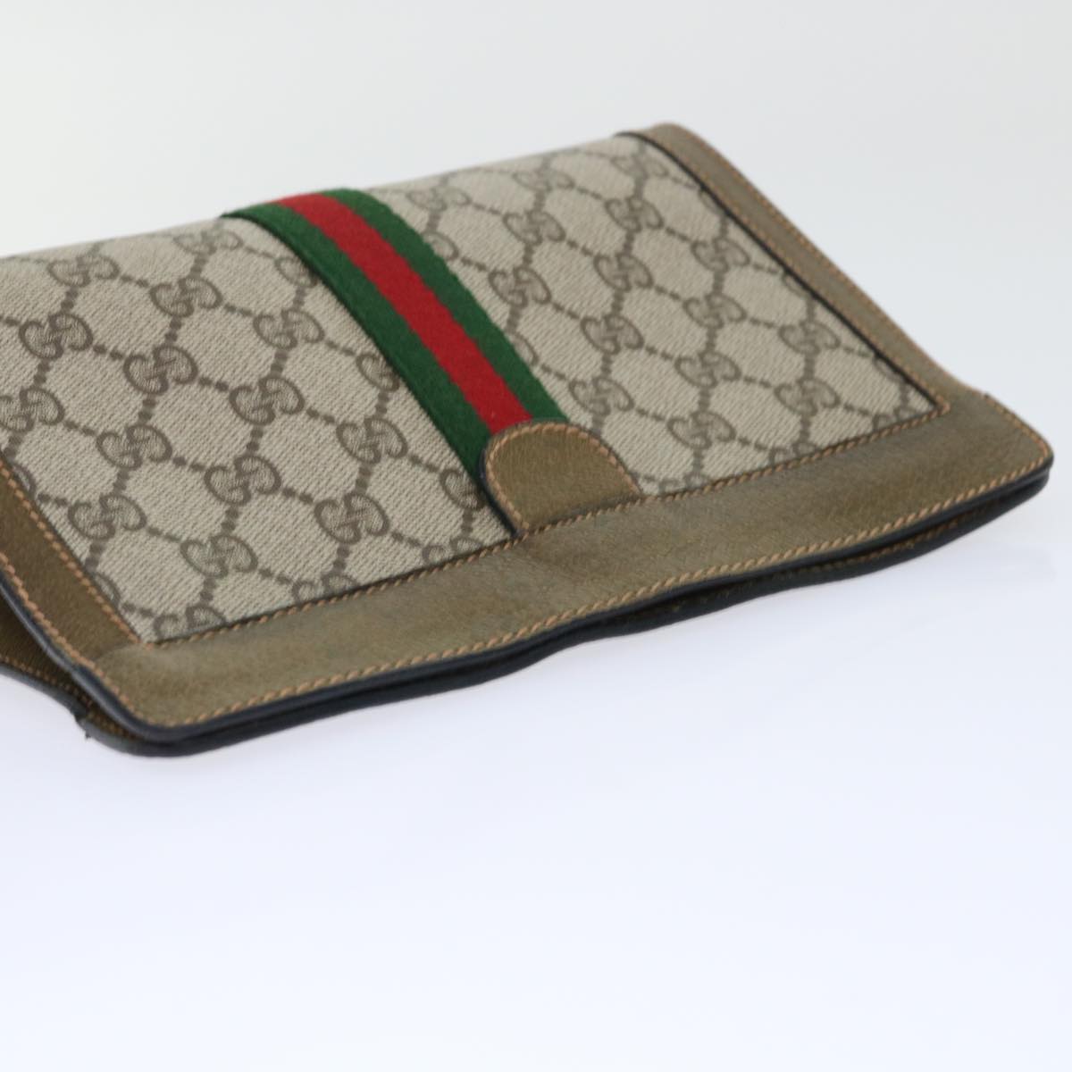 GUCCI GG Canvas Web Sherry Line Clutch Bag PVC Leather Beige Red Auth 50523