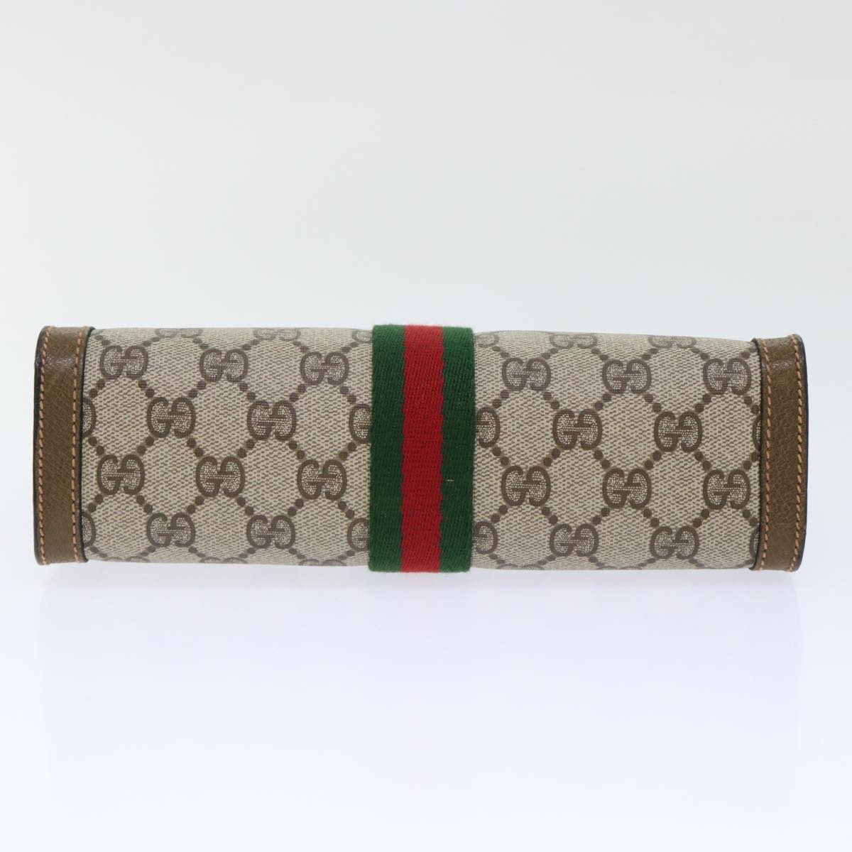 GUCCI GG Canvas Web Sherry Line Clutch Bag PVC Leather Beige Red Auth 50523