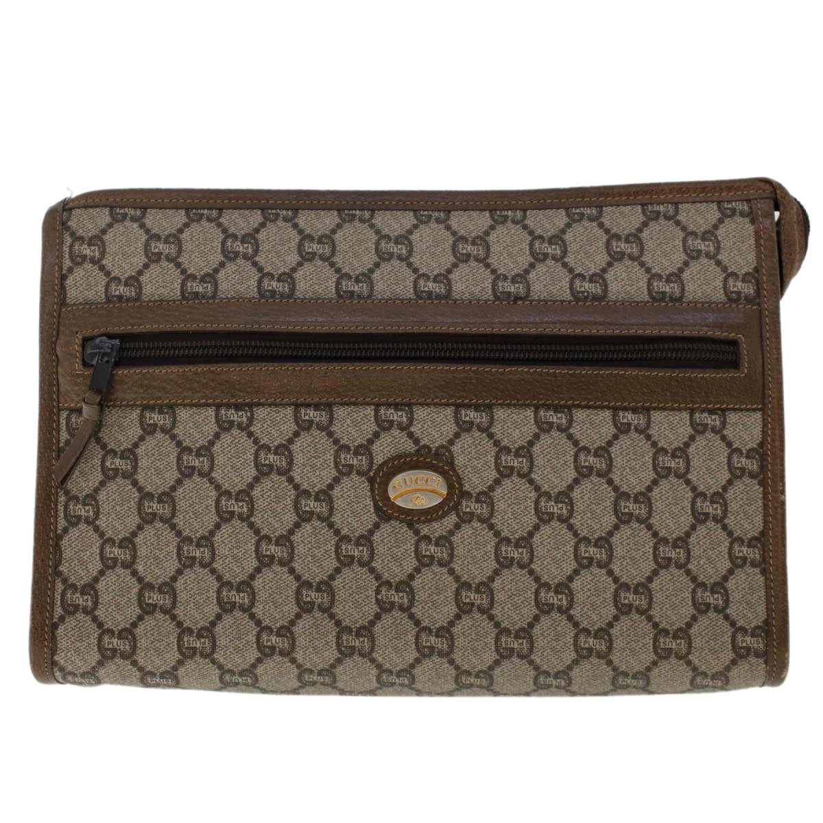 GUCCI PLUS GG Canvas Clutch Bag PVC Leather Beige Auth 50530