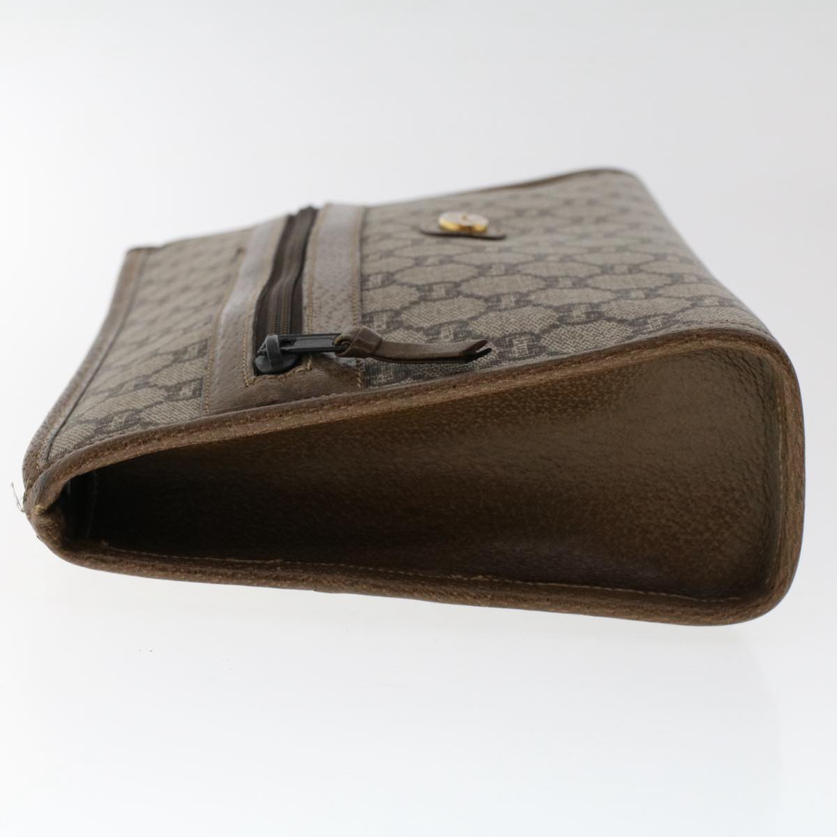 GUCCI PLUS GG Canvas Clutch Bag PVC Leather Beige Auth 50530