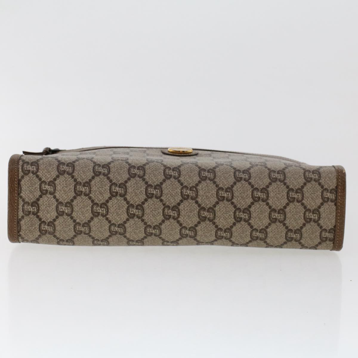 GUCCI PLUS GG Canvas Clutch Bag PVC Leather Beige Auth 50530