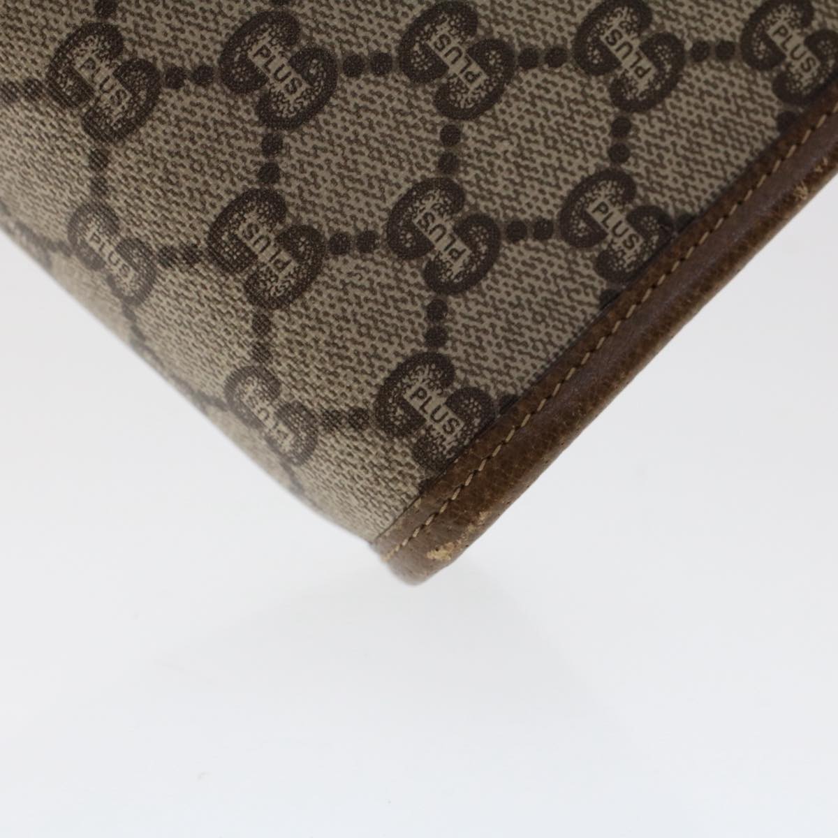 GUCCI PLUS GG Canvas Clutch Bag PVC Leather Beige Auth 50530