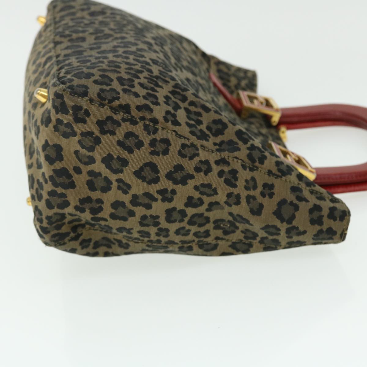 FENDI Leopard Hand Bag Nylon Leather Brown Red Auth 50533