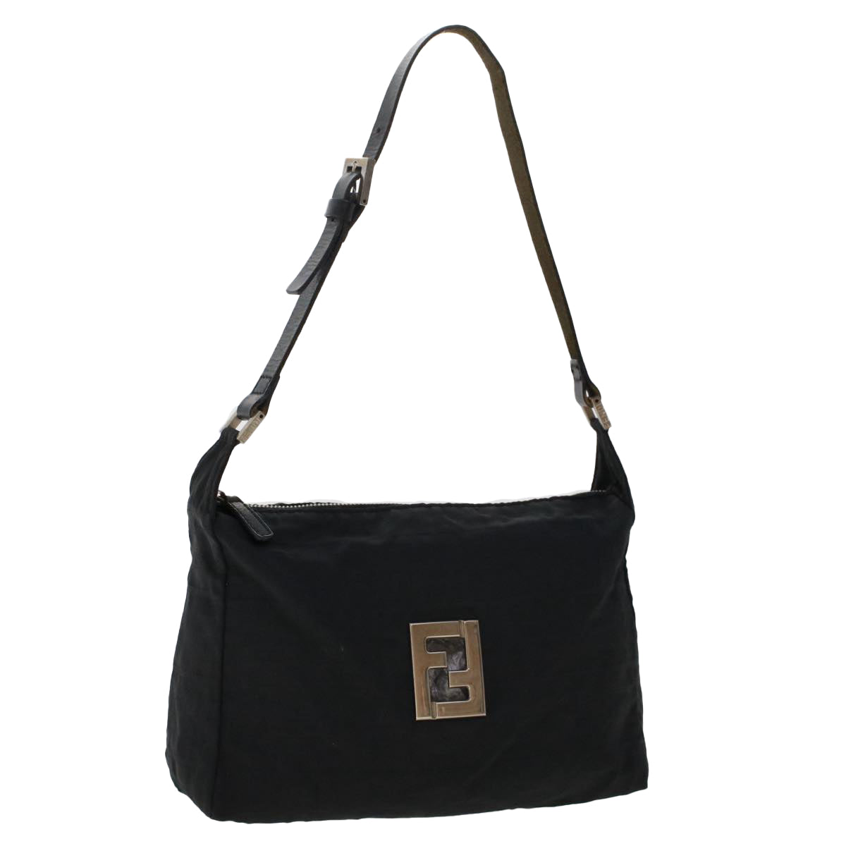 FENDI Zucca Canvas Shoulder Bag Nylon Black Auth 50534