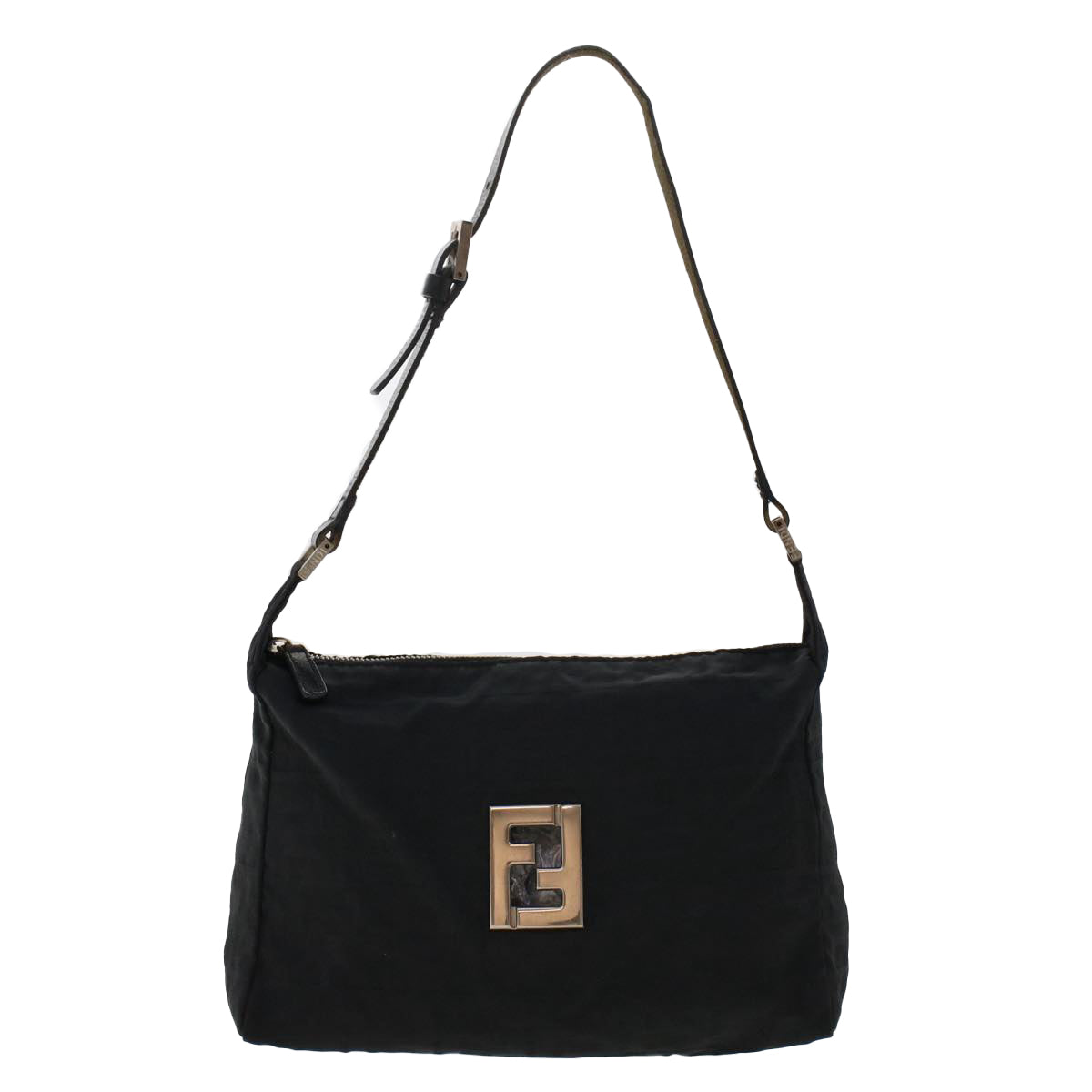 FENDI Zucca Canvas Shoulder Bag Nylon Black Auth 50534