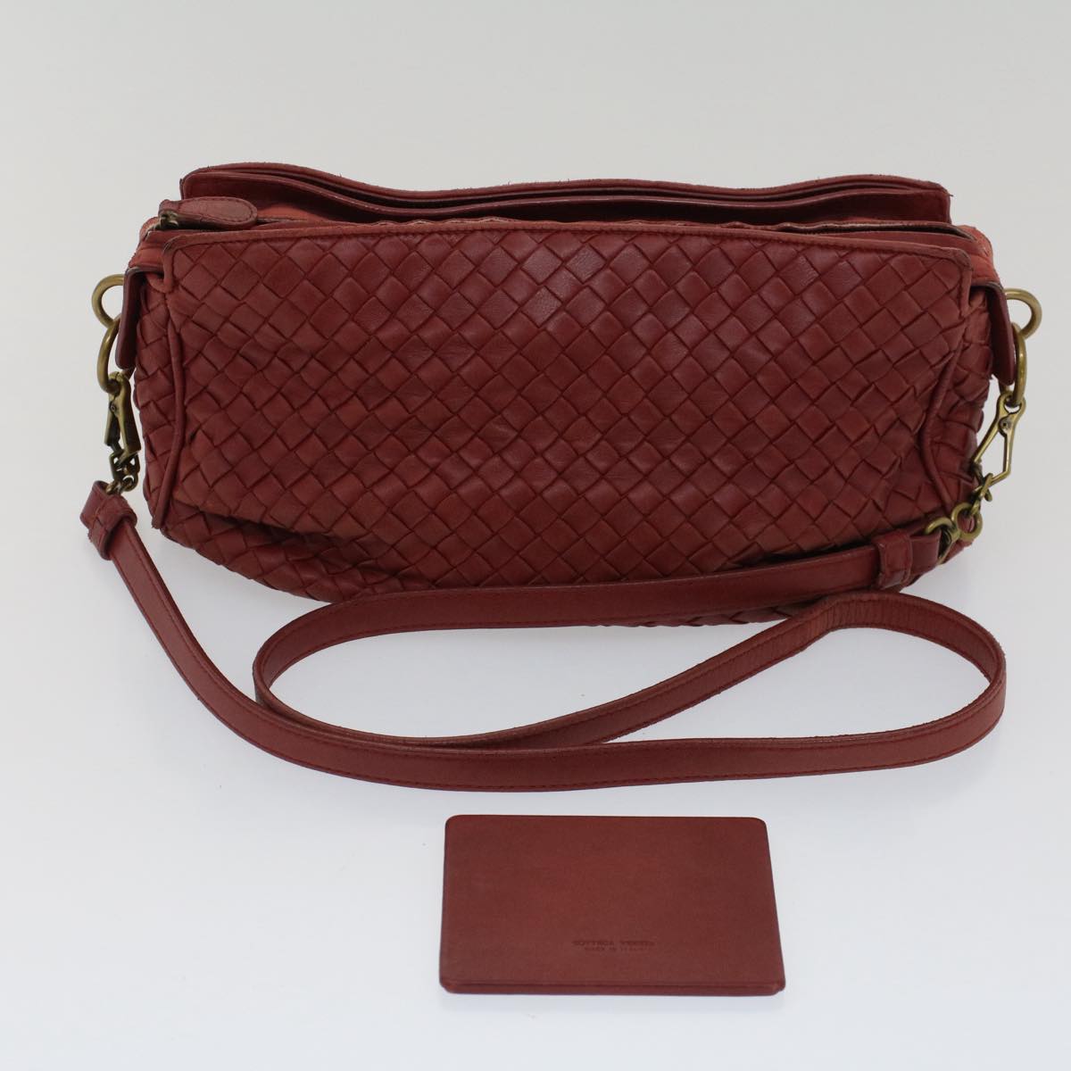 BOTTEGAVENETA INTRECCIATO Shoulder Bag Leather Red Auth 50540