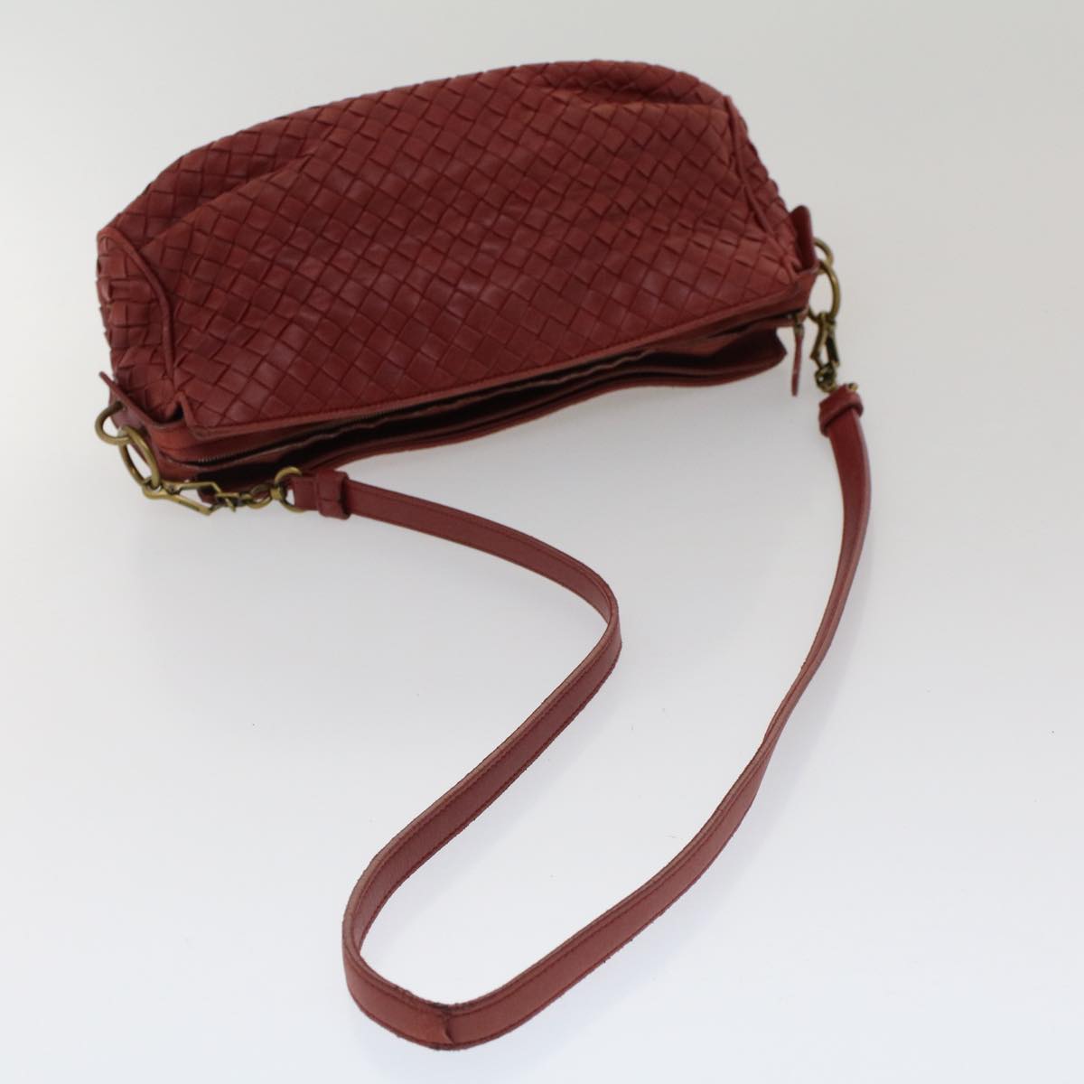 BOTTEGAVENETA INTRECCIATO Shoulder Bag Leather Red Auth 50540