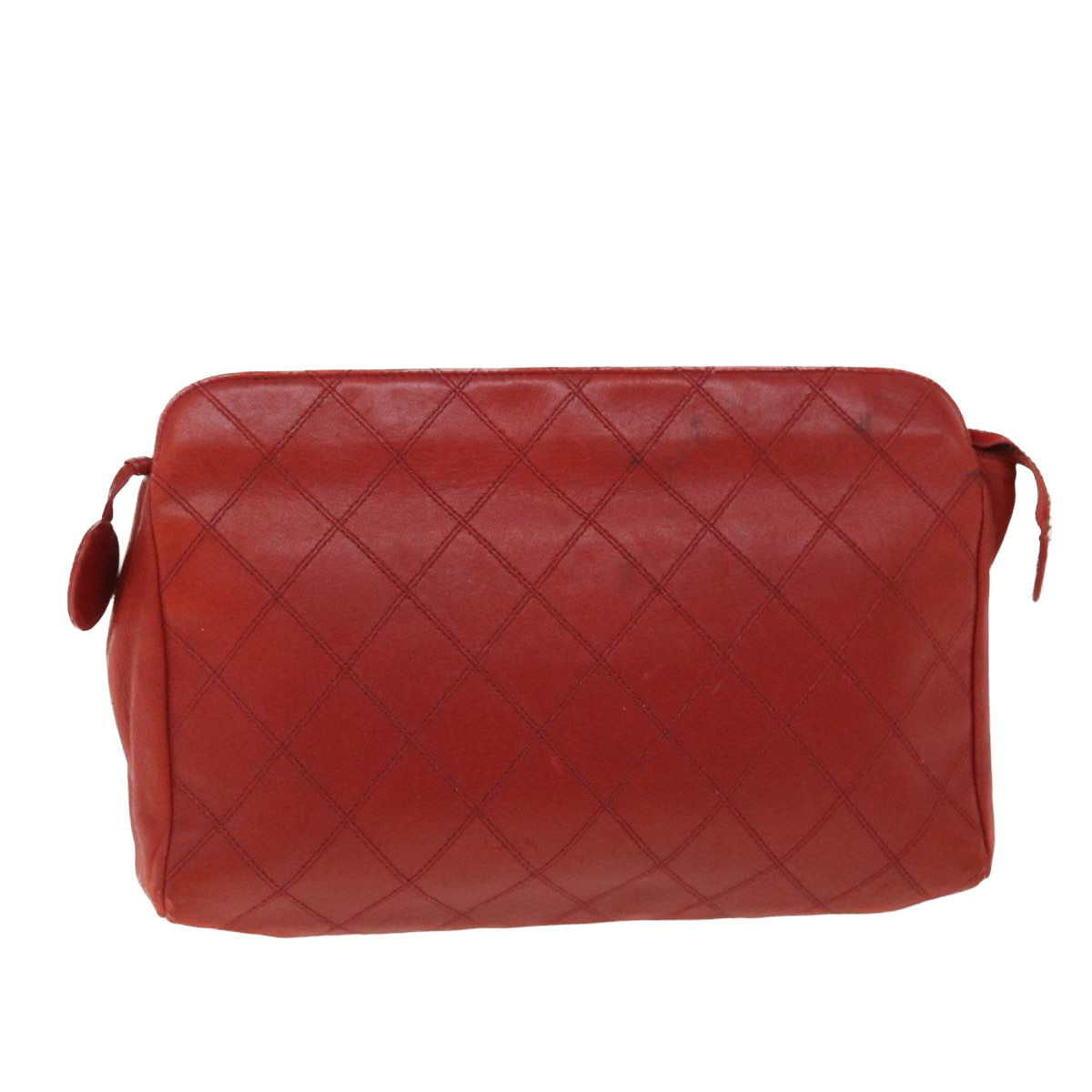 CHANEL Bicolole Clutch Bag Lamb Skin Red CC Auth 50546