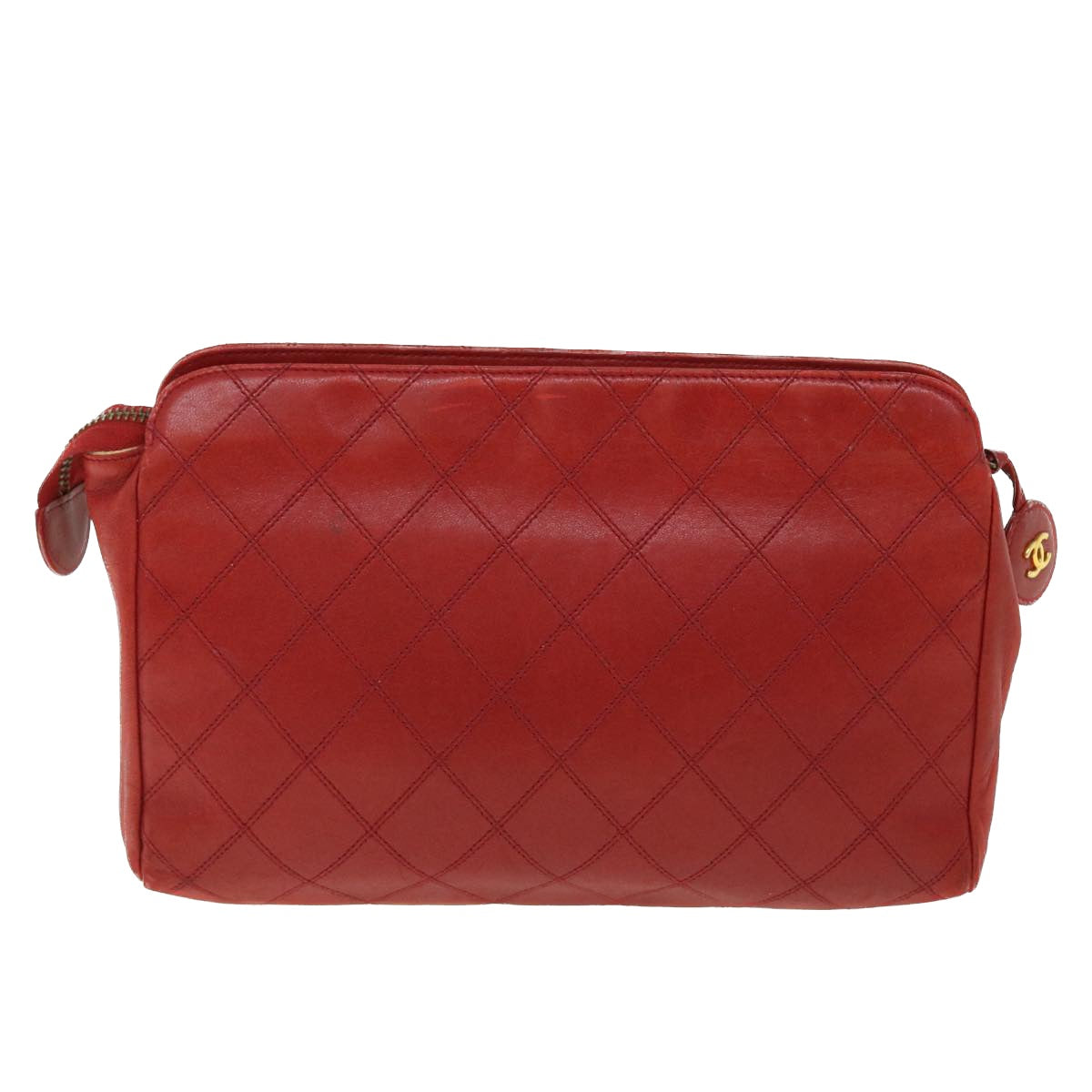 CHANEL Bicolole Clutch Bag Lamb Skin Red CC Auth 50546 - 0