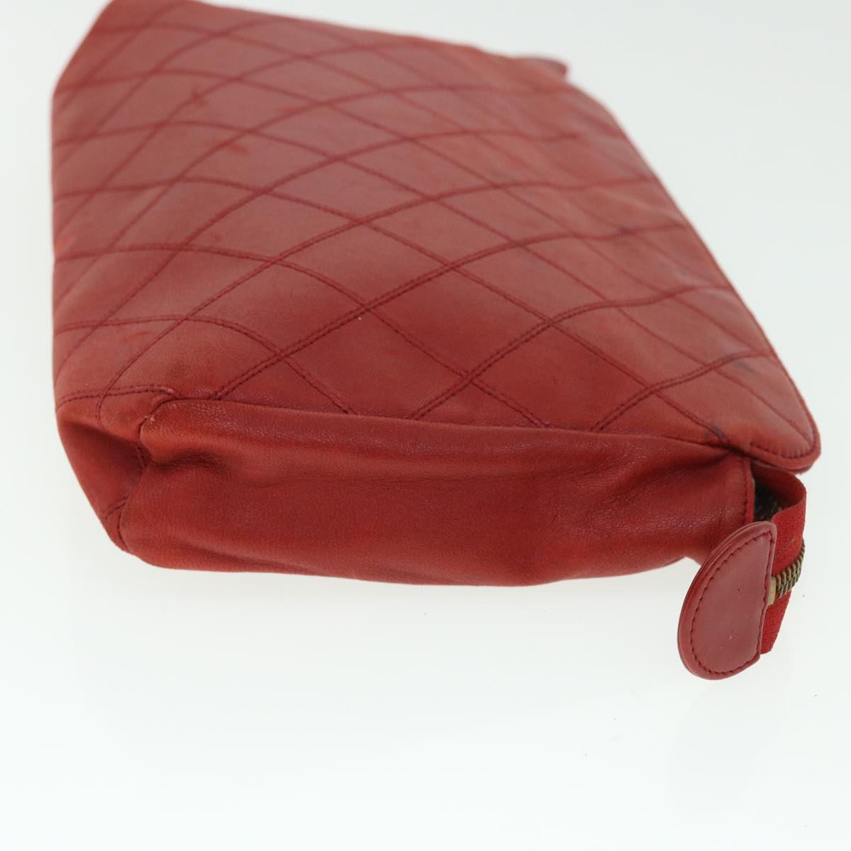 CHANEL Bicolole Clutch Bag Lamb Skin Red CC Auth 50546