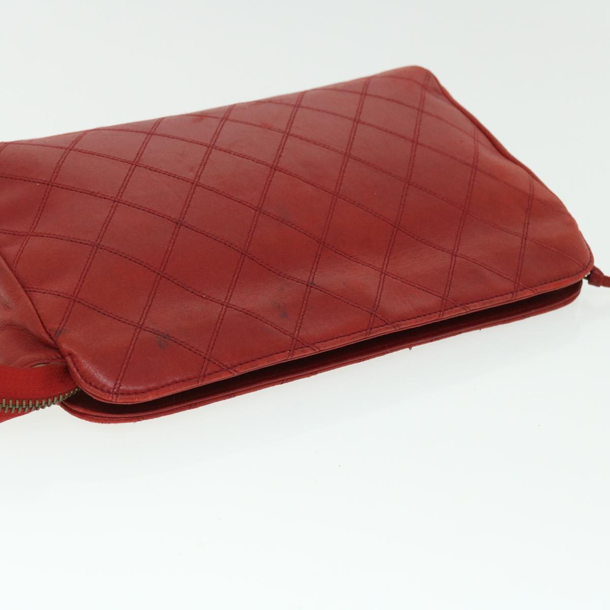 CHANEL Bicolole Clutch Bag Lamb Skin Red CC Auth 50546