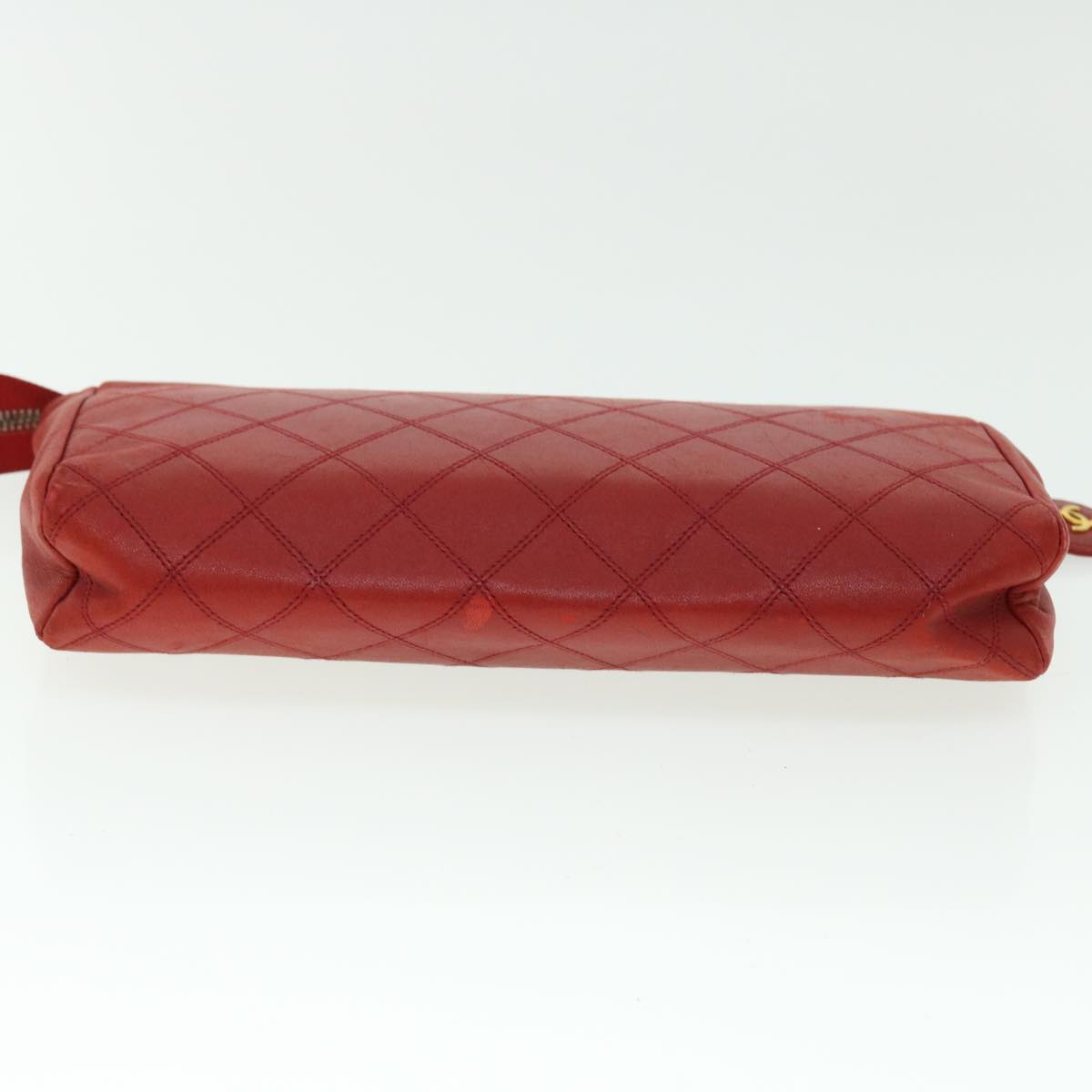 CHANEL Bicolole Clutch Bag Lamb Skin Red CC Auth 50546