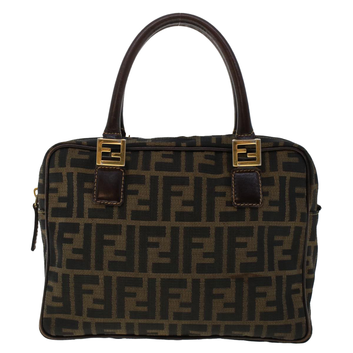 FENDI Zucca Canvas Hand Bag Nylon Brown Black Auth 50568