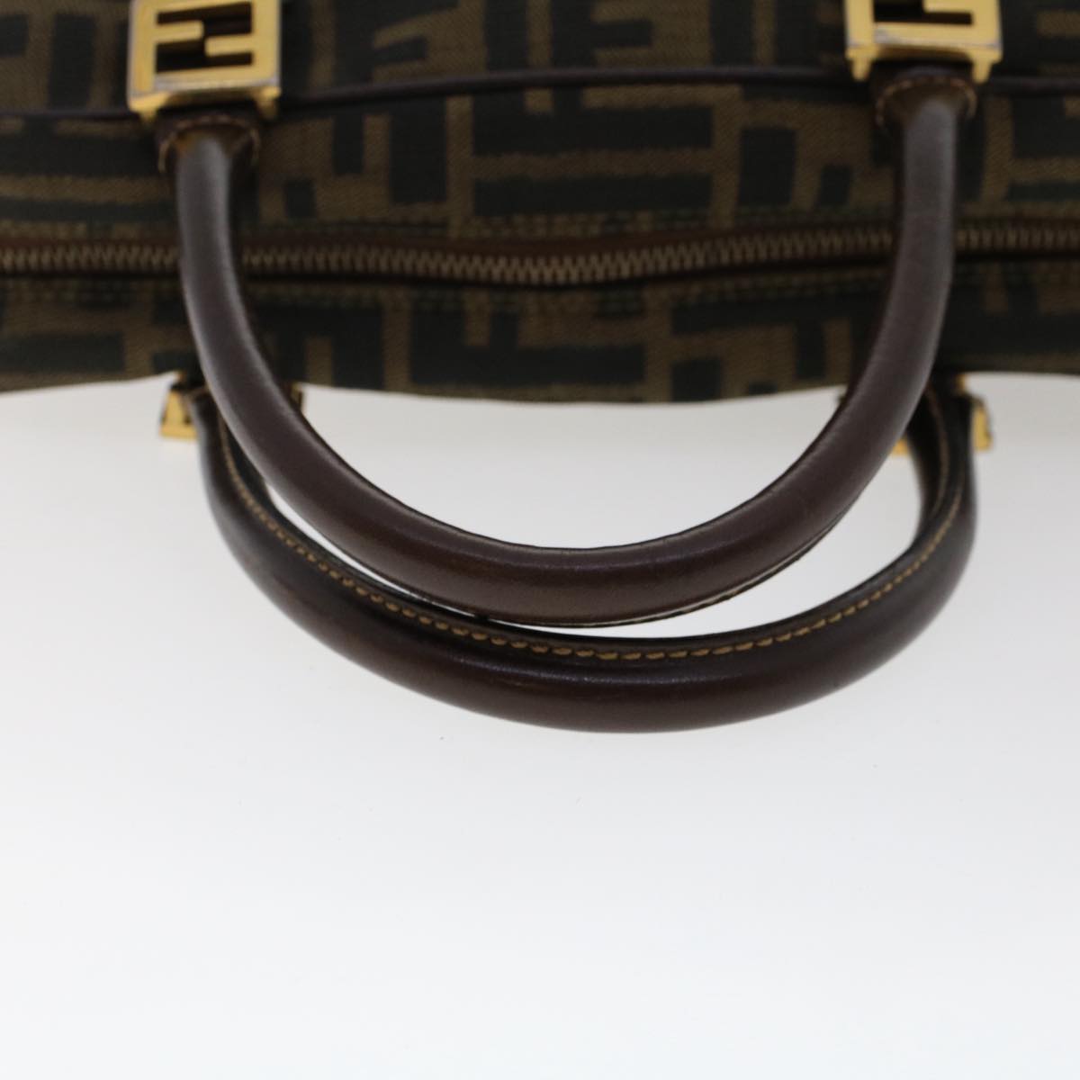 FENDI Zucca Canvas Hand Bag Nylon Brown Black Auth 50568