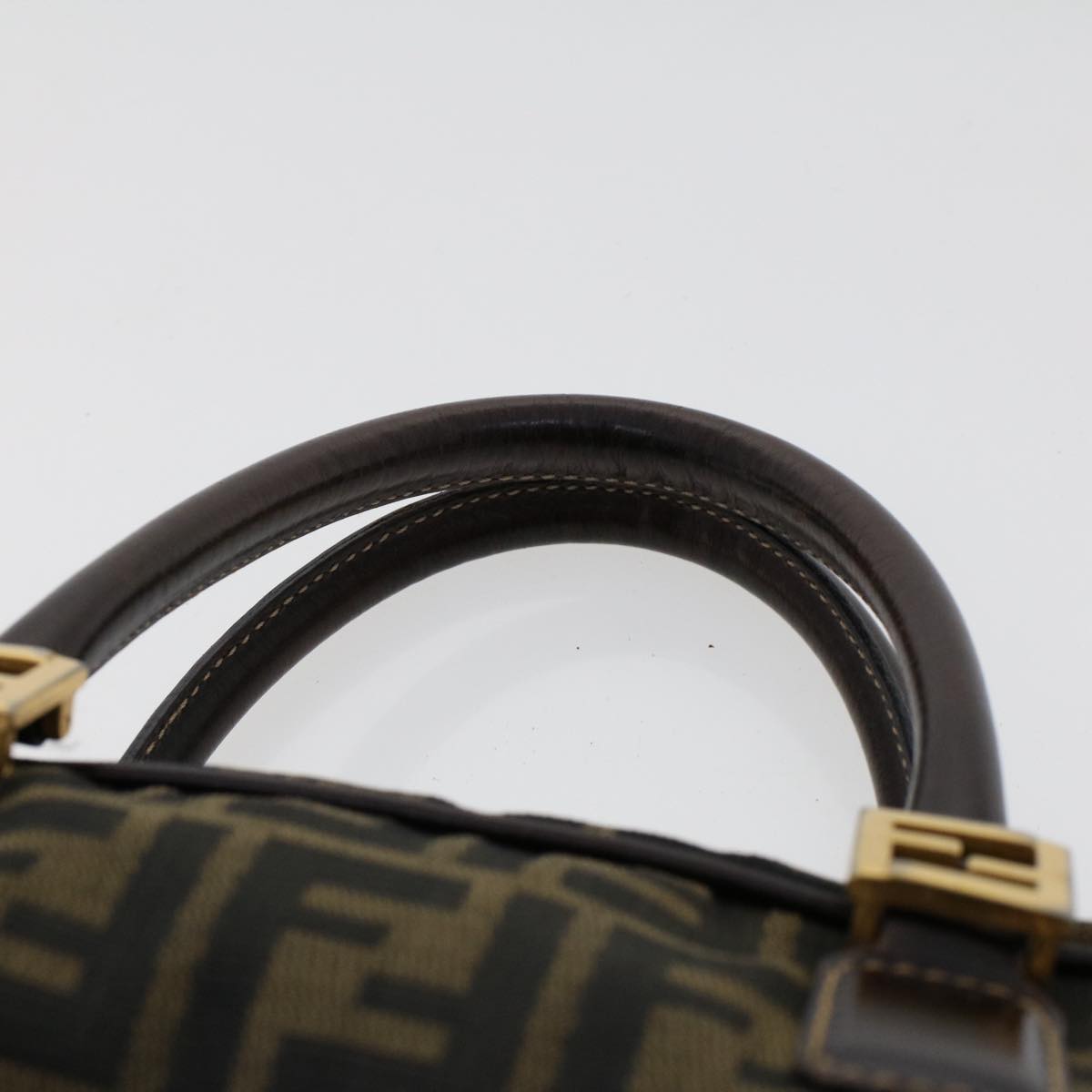 FENDI Zucca Canvas Hand Bag Nylon Brown Black Auth 50568