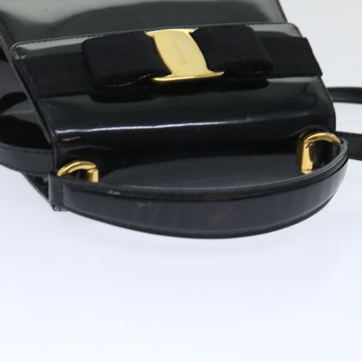 Salvatore Ferragamo Ribbon Hand Bag Patent leather 2way Black Auth 50575