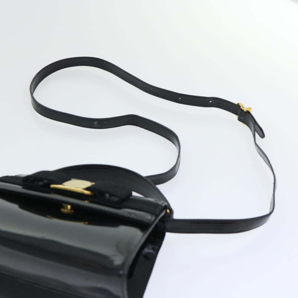 Salvatore Ferragamo Ribbon Hand Bag Patent leather 2way Black Auth 50575