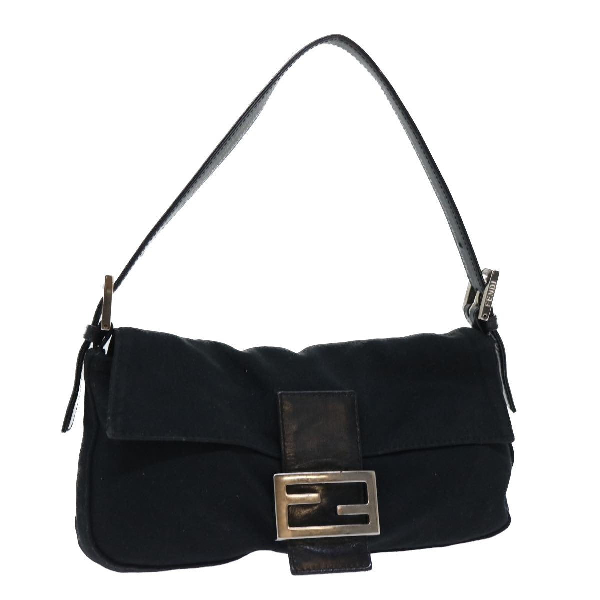 FENDI Mamma Baguette Shoulder Bag Nylon Black Auth 50576