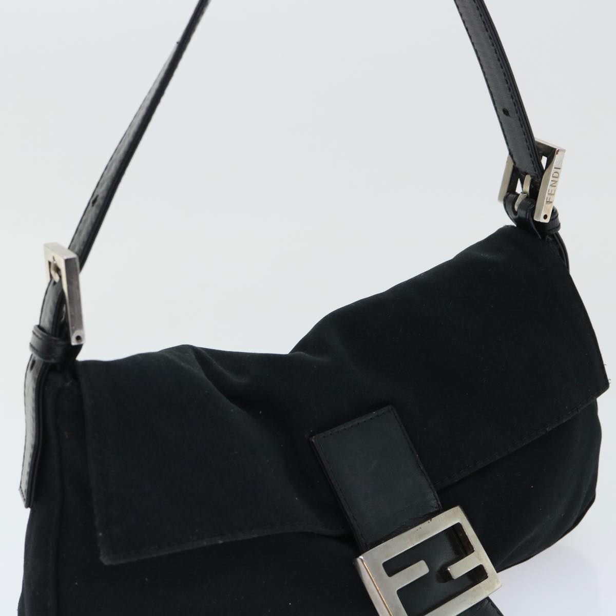 FENDI Mamma Baguette Shoulder Bag Nylon Black Auth 50576