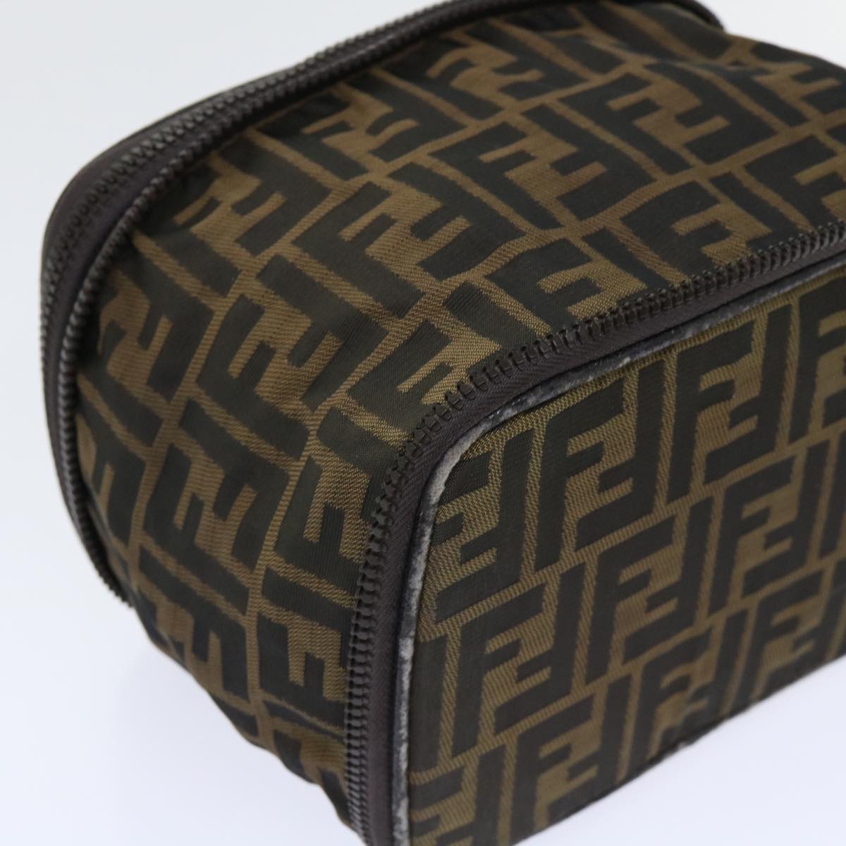 FENDI Zucca Canvas Vanity Cosmetic Pouch Nylon Brown Black Auth 50594