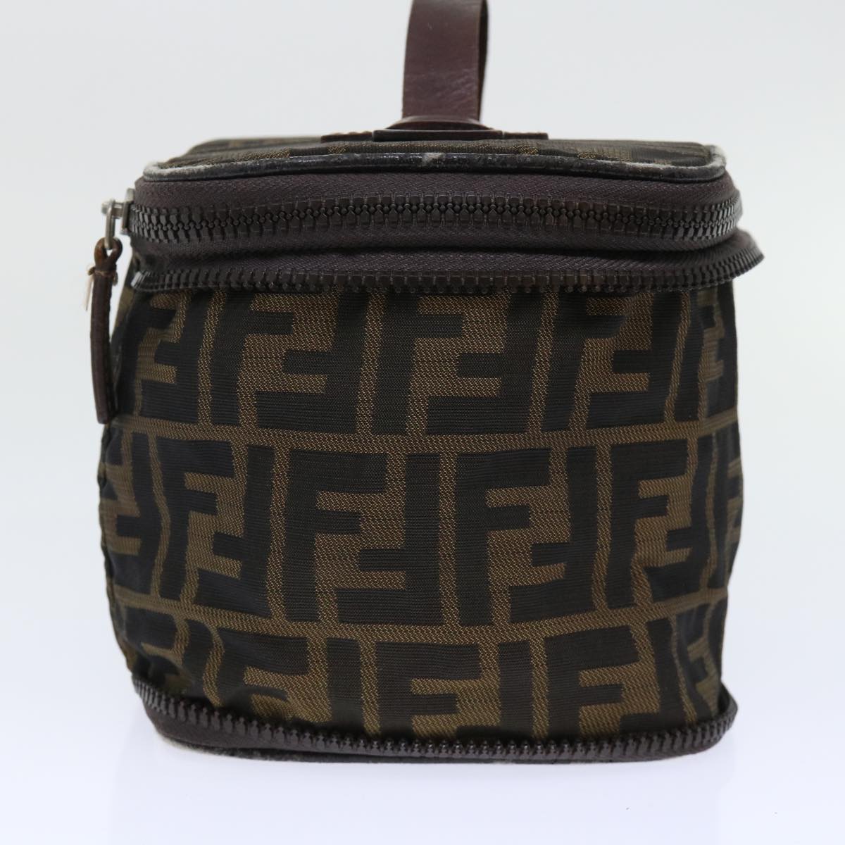 FENDI Zucca Canvas Vanity Cosmetic Pouch Nylon Brown Black Auth 50594