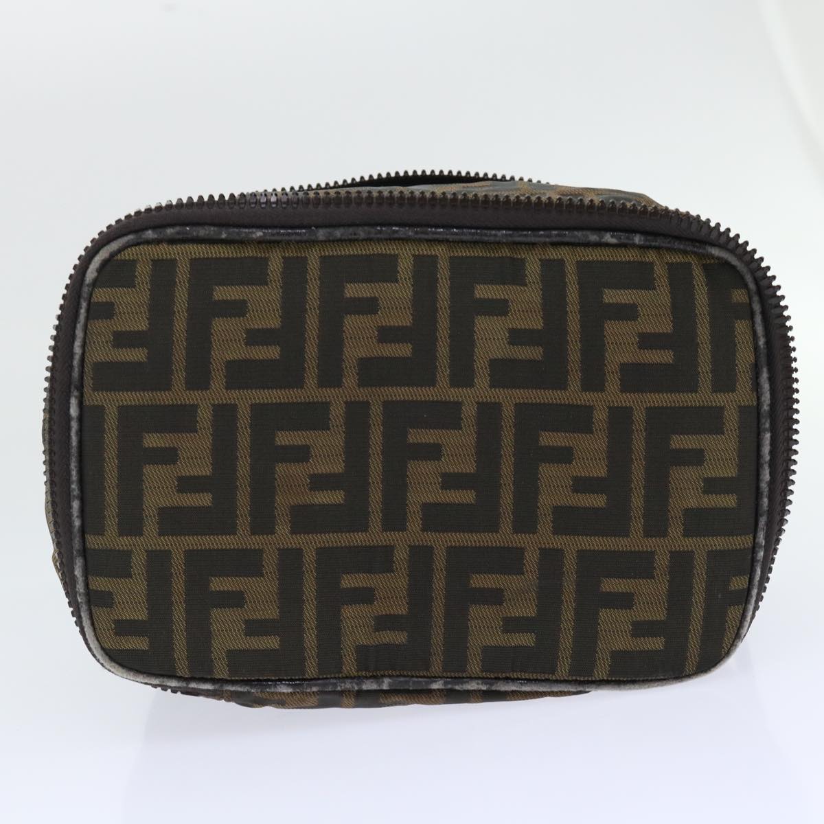 FENDI Zucca Canvas Vanity Cosmetic Pouch Nylon Brown Black Auth 50594