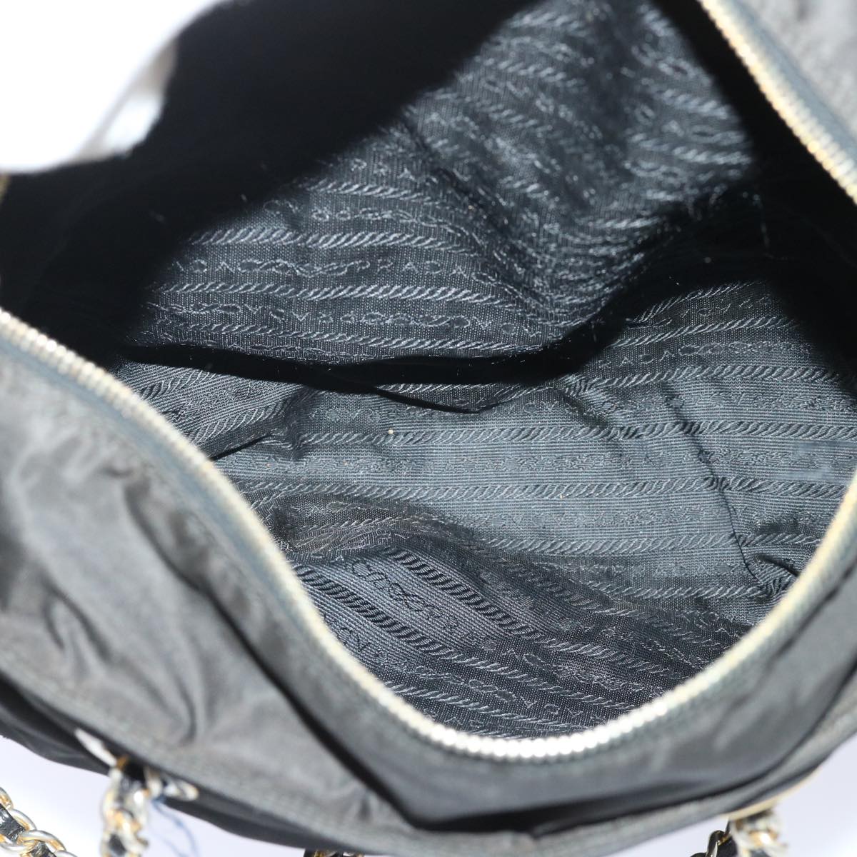 PRADA Quilted Chain Shoulder Bag Nylon Black Auth 50598