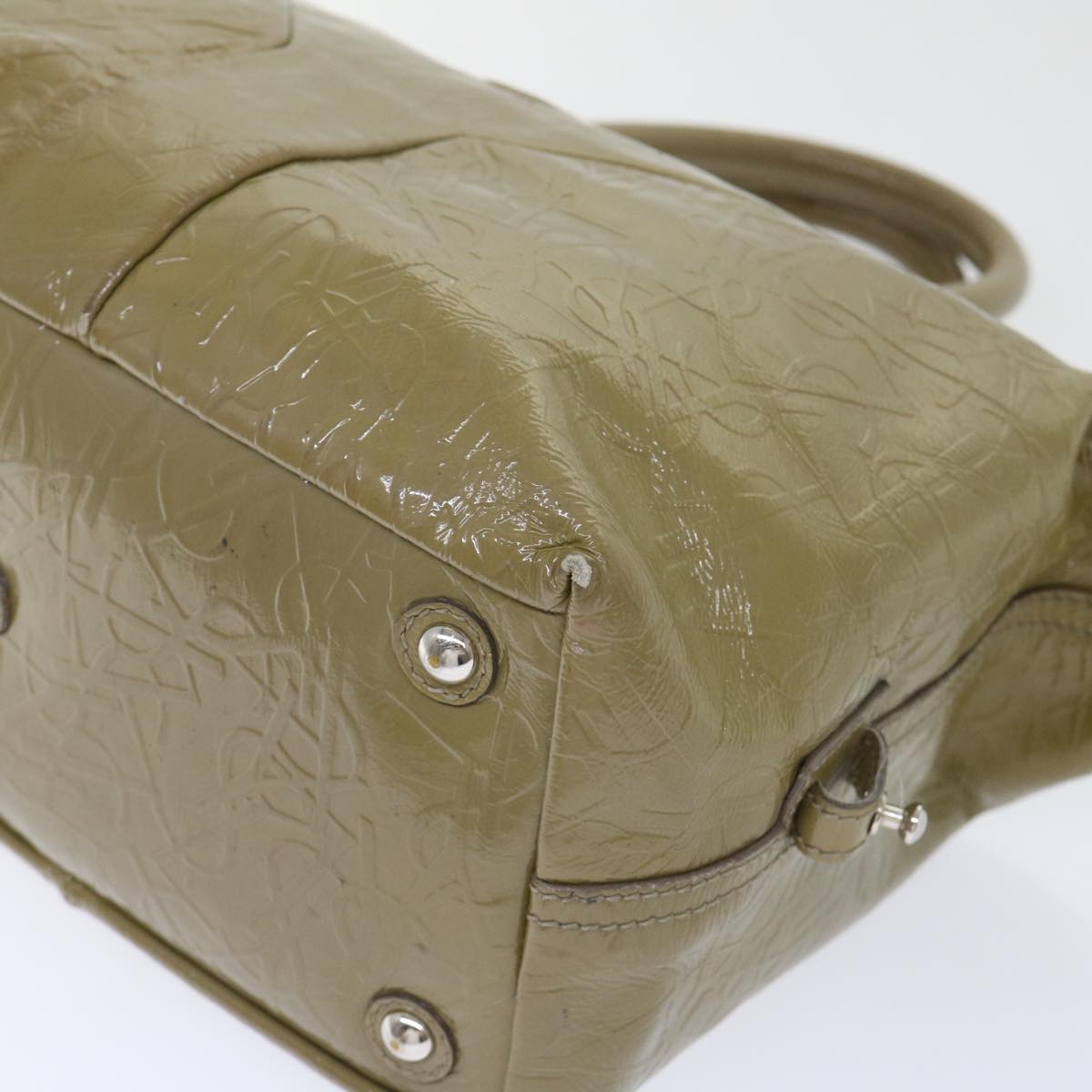 SAINT LAURENT Easy Boston Bag Patent leather Beige 208315 Auth 50603