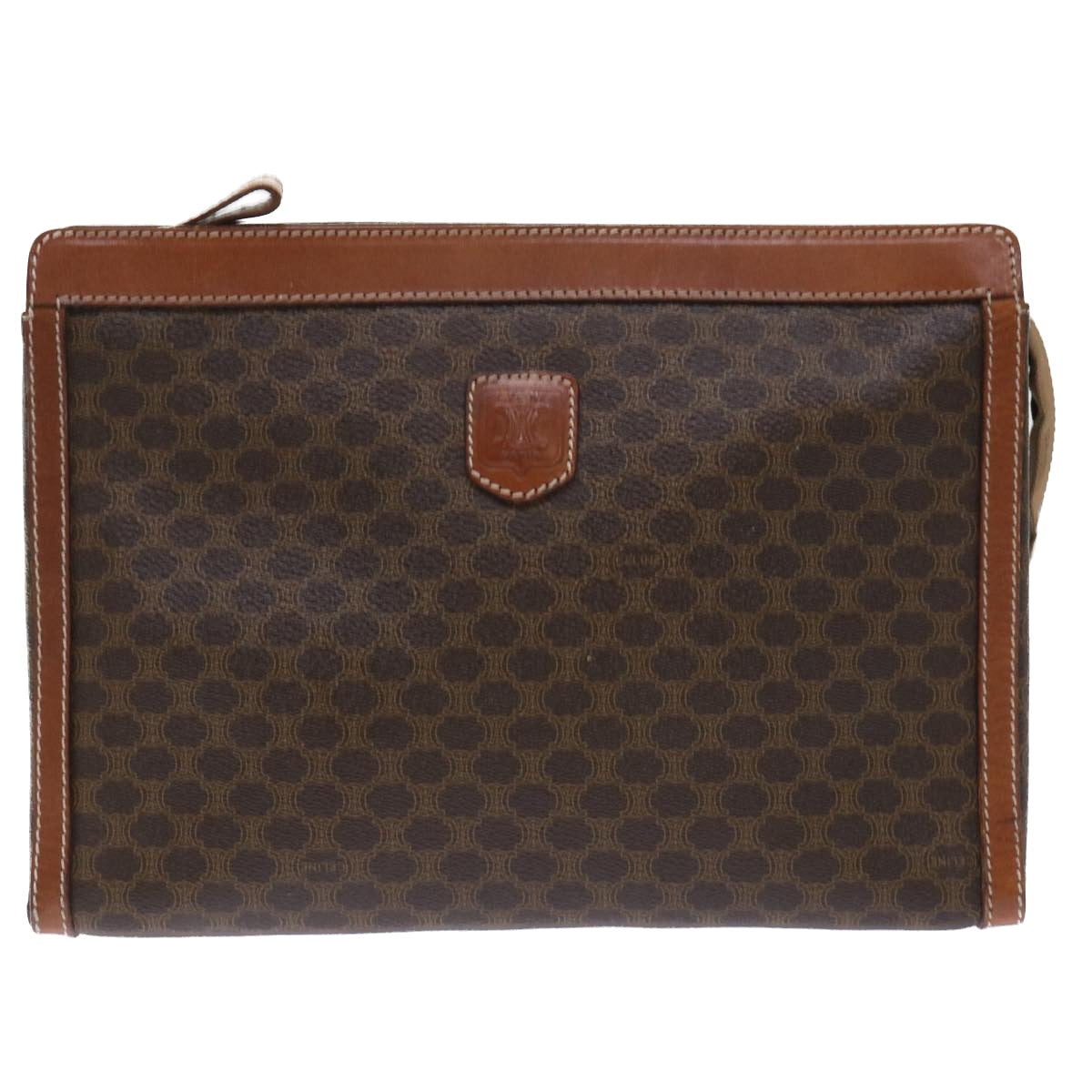 CELINE Macadam Canvas Clutch Bag PVC Leather Brown Auth 50614
