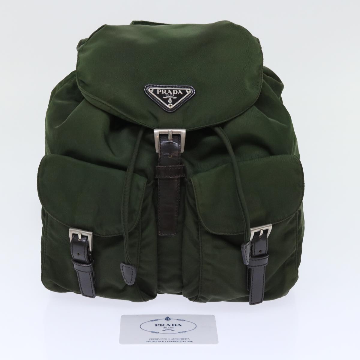 PRADA Backpack Nylon Khaki Auth 50619