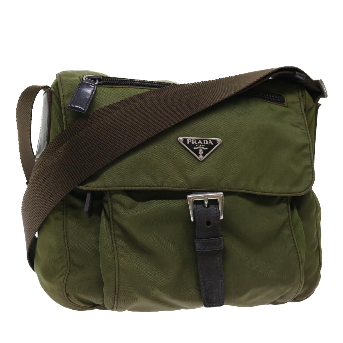 PRADA Shoulder Bag Nylon Khaki Auth 50620