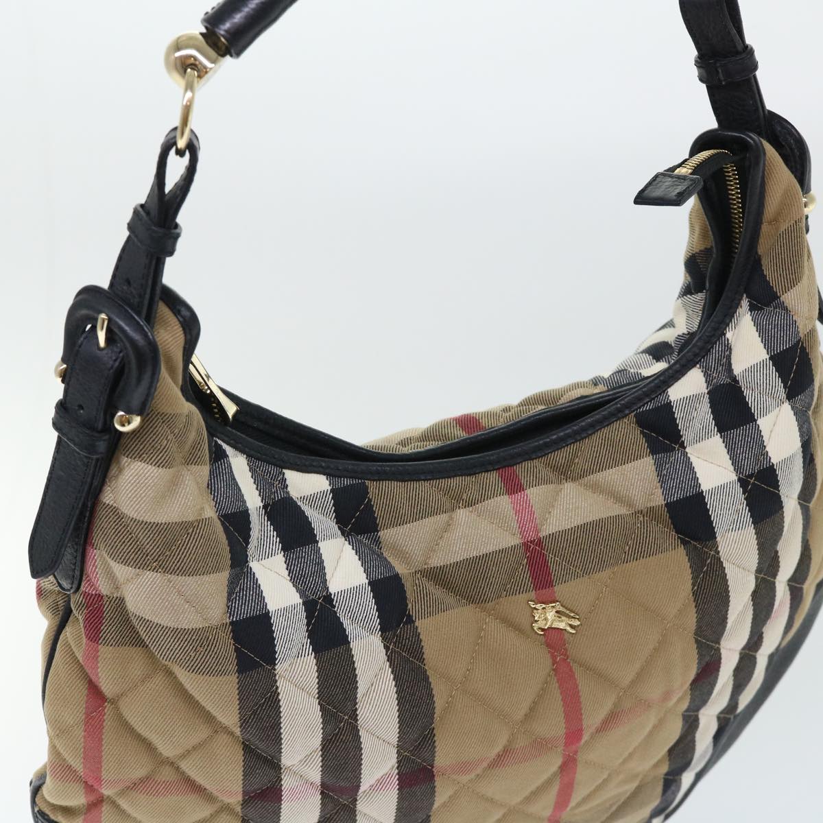 BURBERRY Nova Check Quilted Shoulder Bag Canvas Leather Beige Black Auth 50627