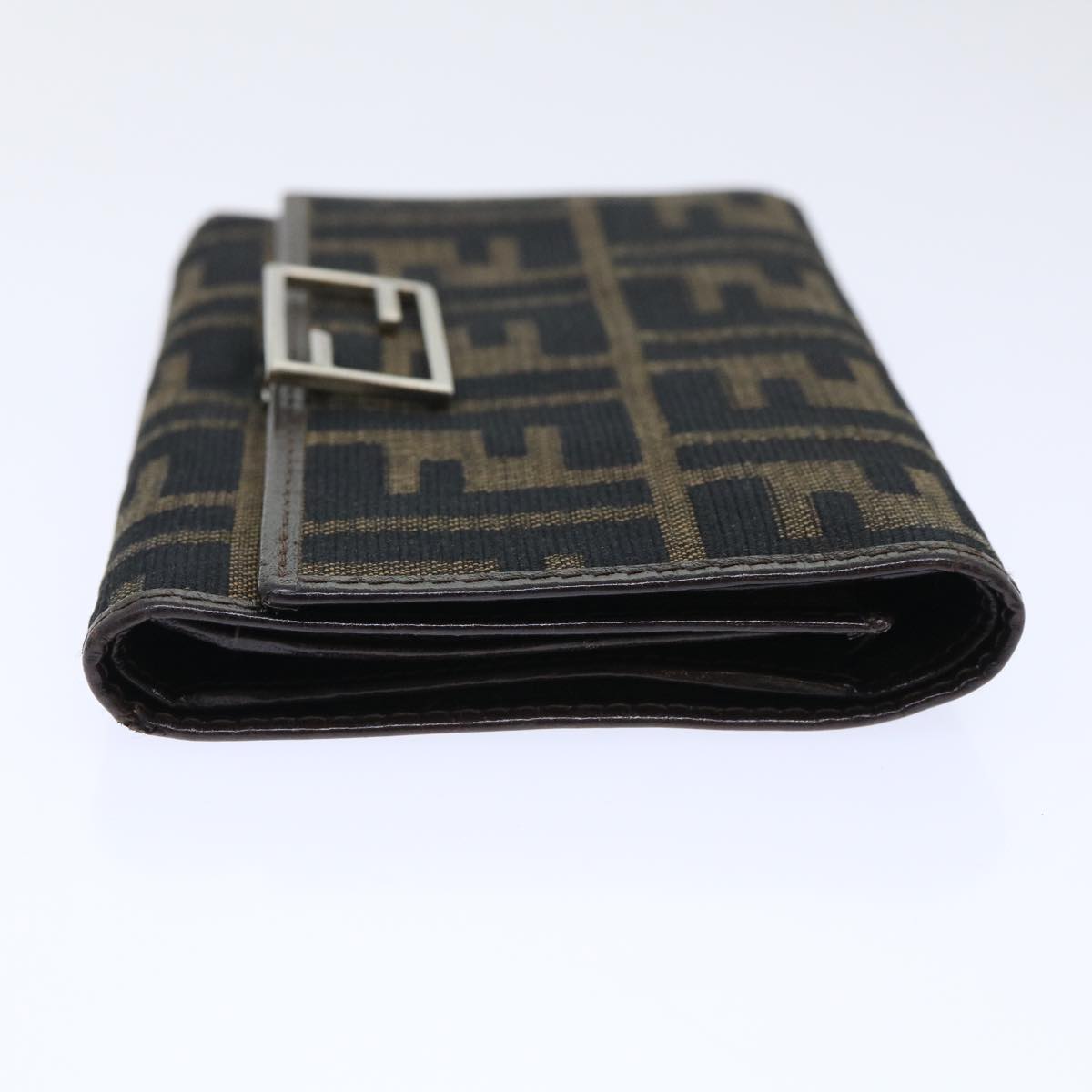 FENDI Zucca Canvas Wallet Black Brown Auth 50751