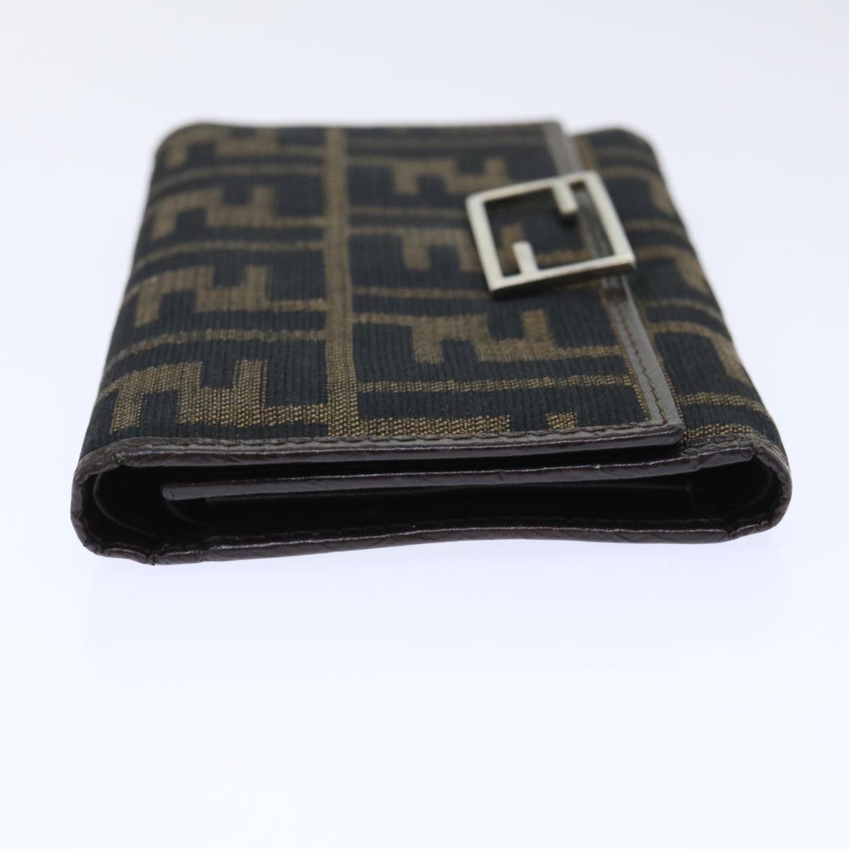 FENDI Zucca Canvas Wallet Black Brown Auth 50751