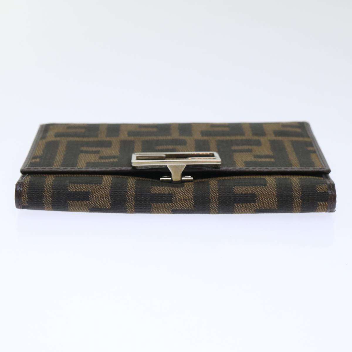 FENDI Zucca Canvas Wallet Black Brown Auth 50751