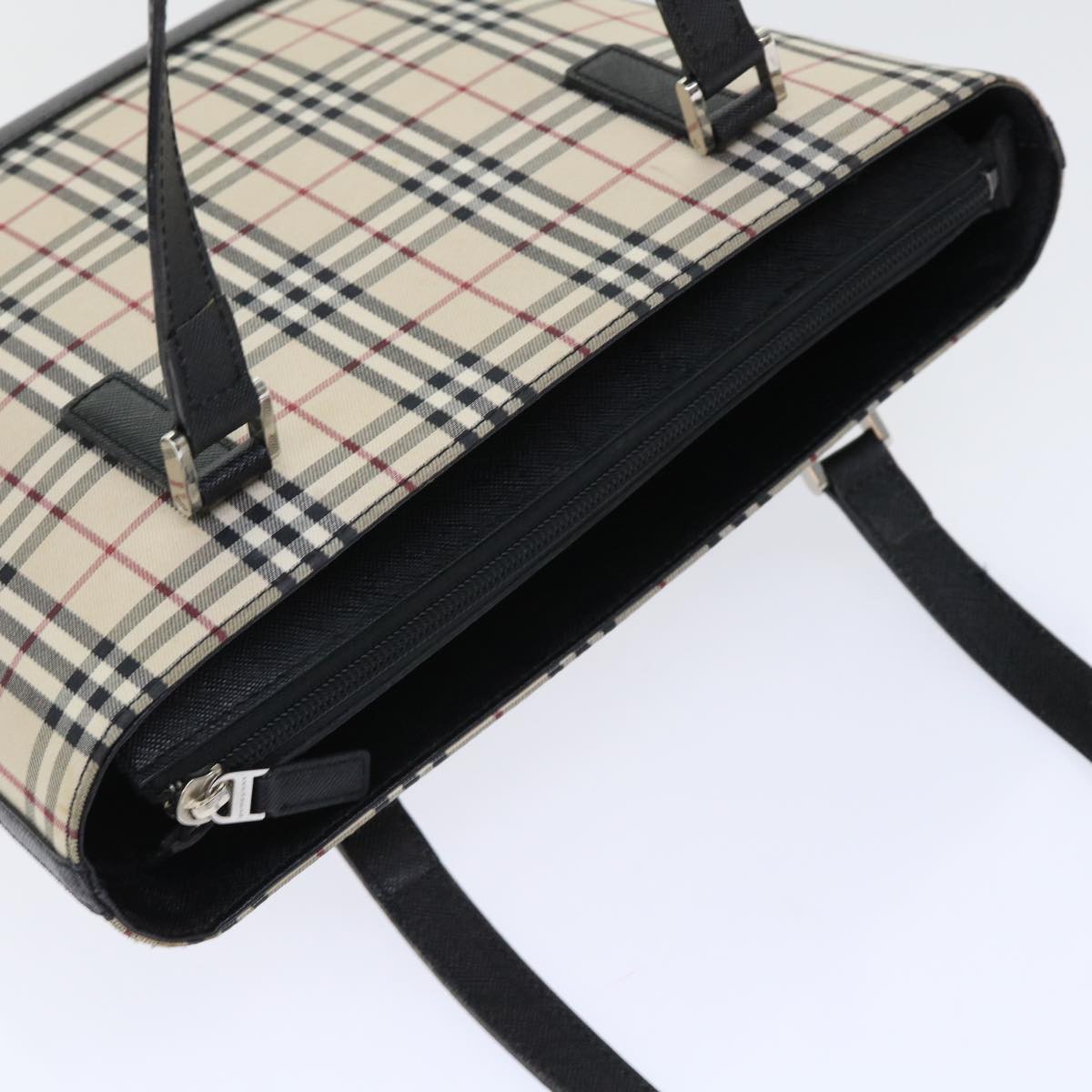 BURBERRY Nova Check Shoulder Bag Canvas Leather Beige Black Auth 50763