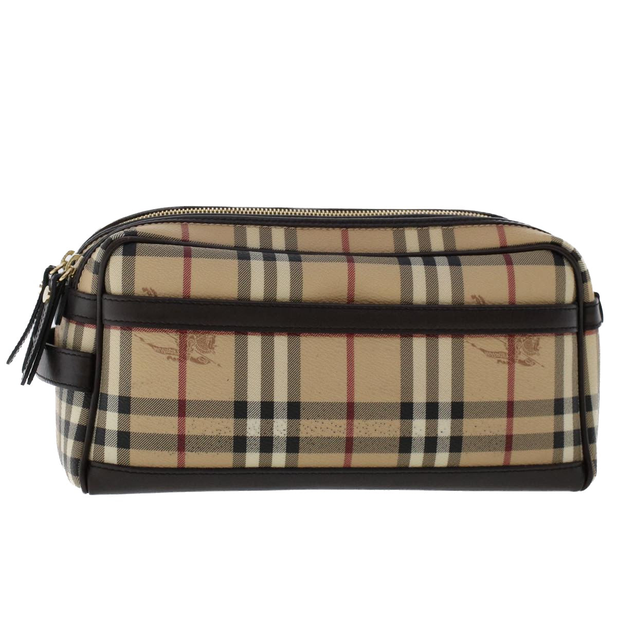 BURBERRY Nova Check Clutch Bag PVC Leather Beige Dark Brown black Auth 50764