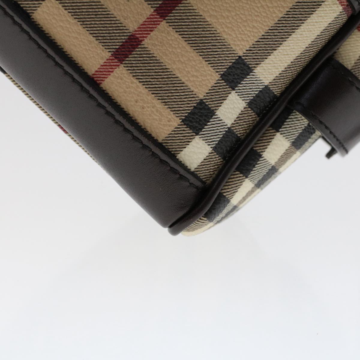 BURBERRY Nova Check Clutch Bag PVC Leather Beige Dark Brown black Auth 50764