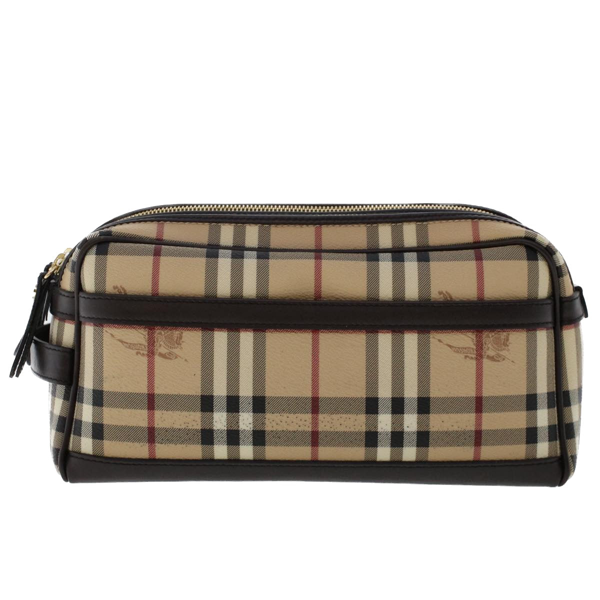 BURBERRY Nova Check Clutch Bag PVC Leather Beige Dark Brown black Auth 50764