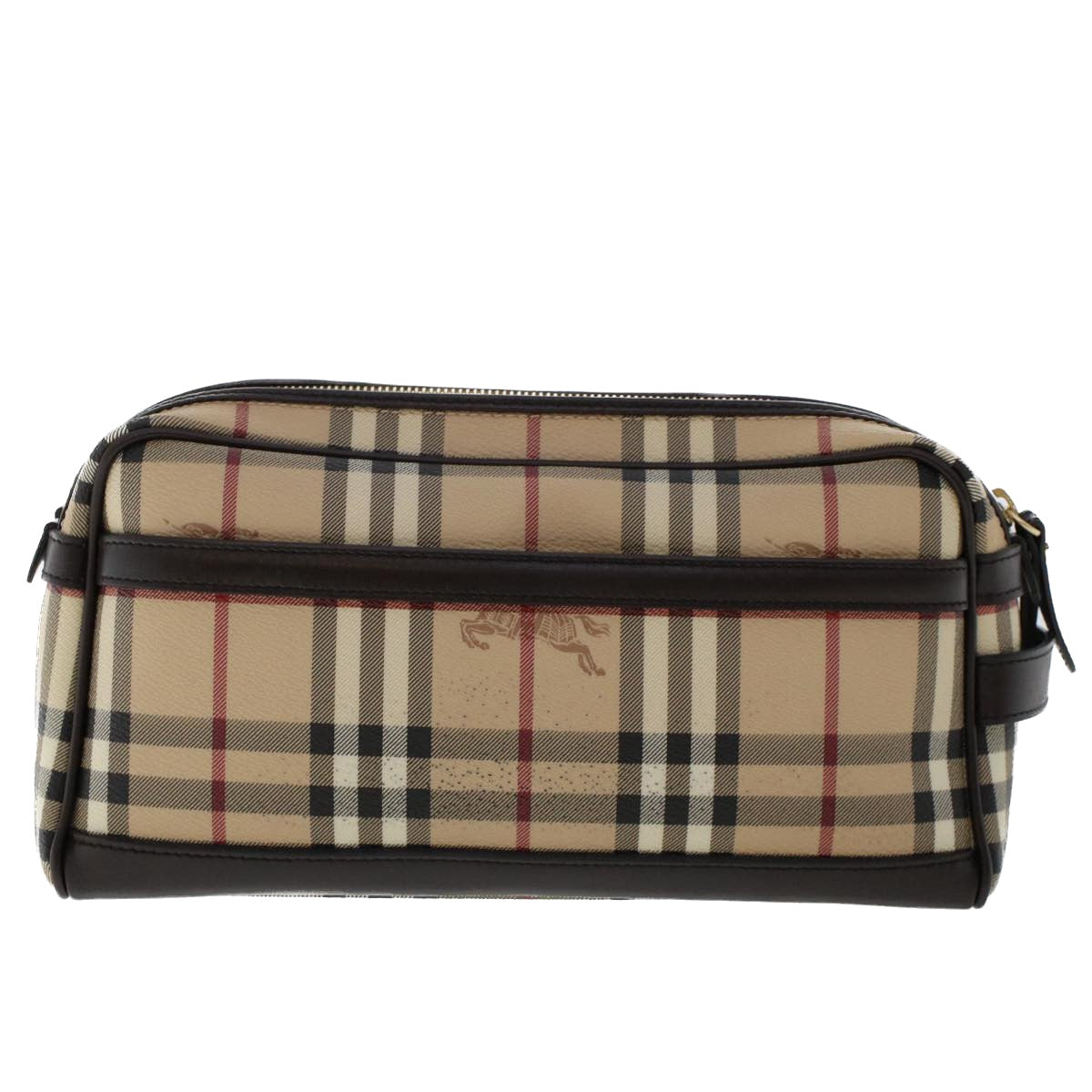 BURBERRY Nova Check Clutch Bag PVC Leather Beige Dark Brown black Auth 50764