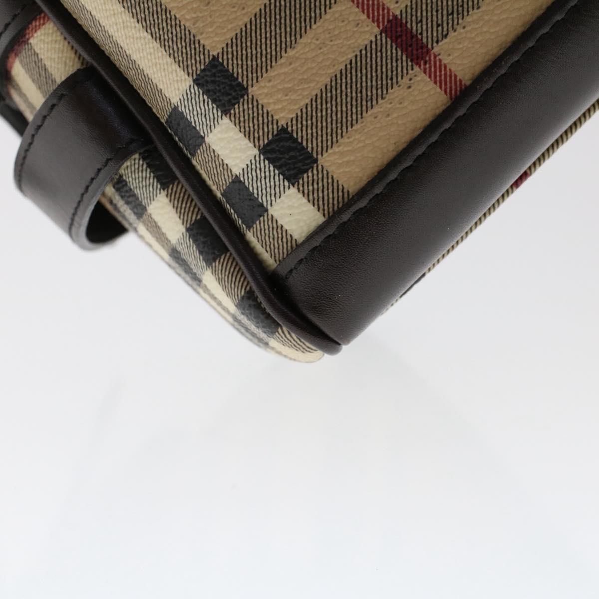 BURBERRY Nova Check Clutch Bag PVC Leather Beige Dark Brown black Auth 50764