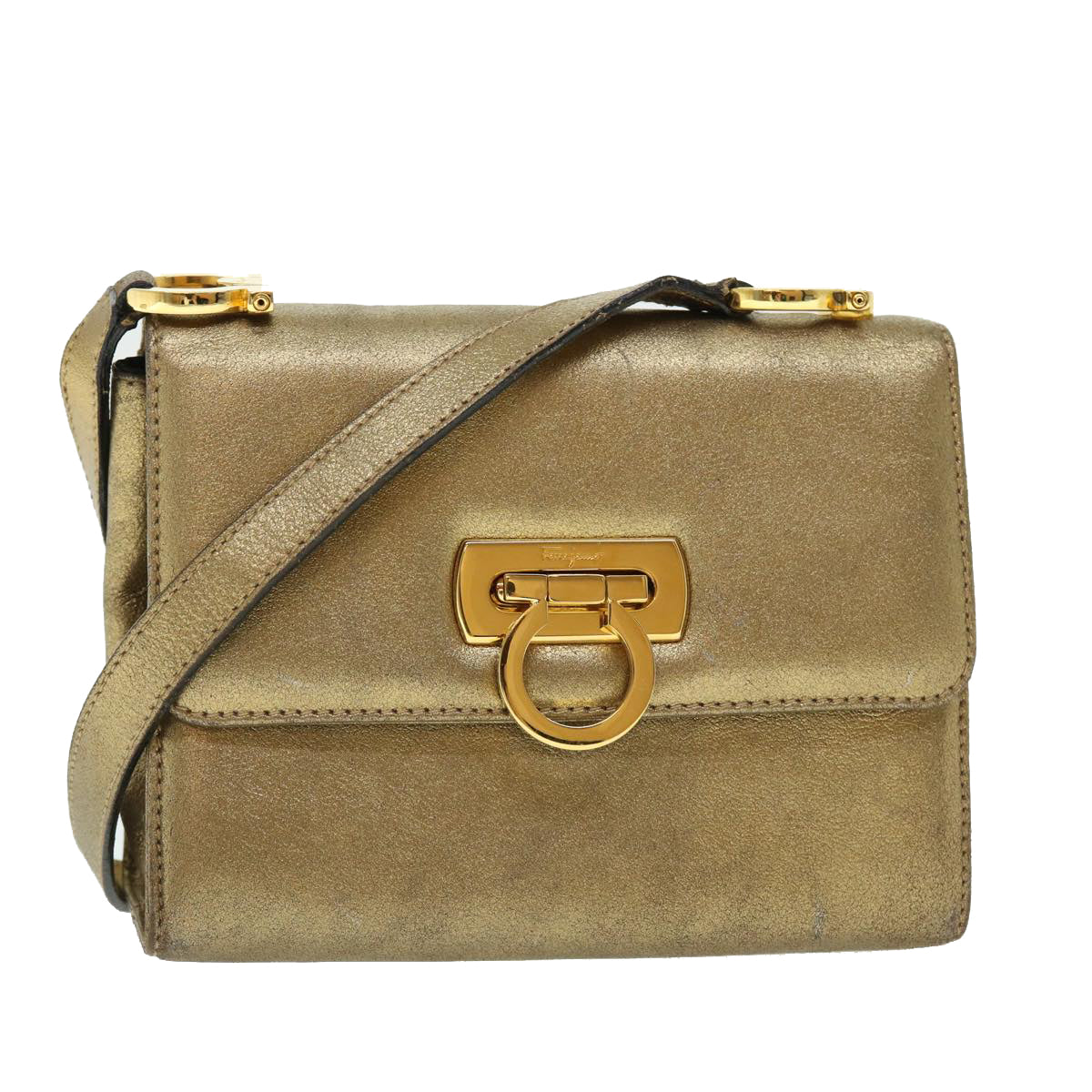 Salvatore Ferragamo Gancini Shoulder Bag Leather Gold Tone Auth 50767